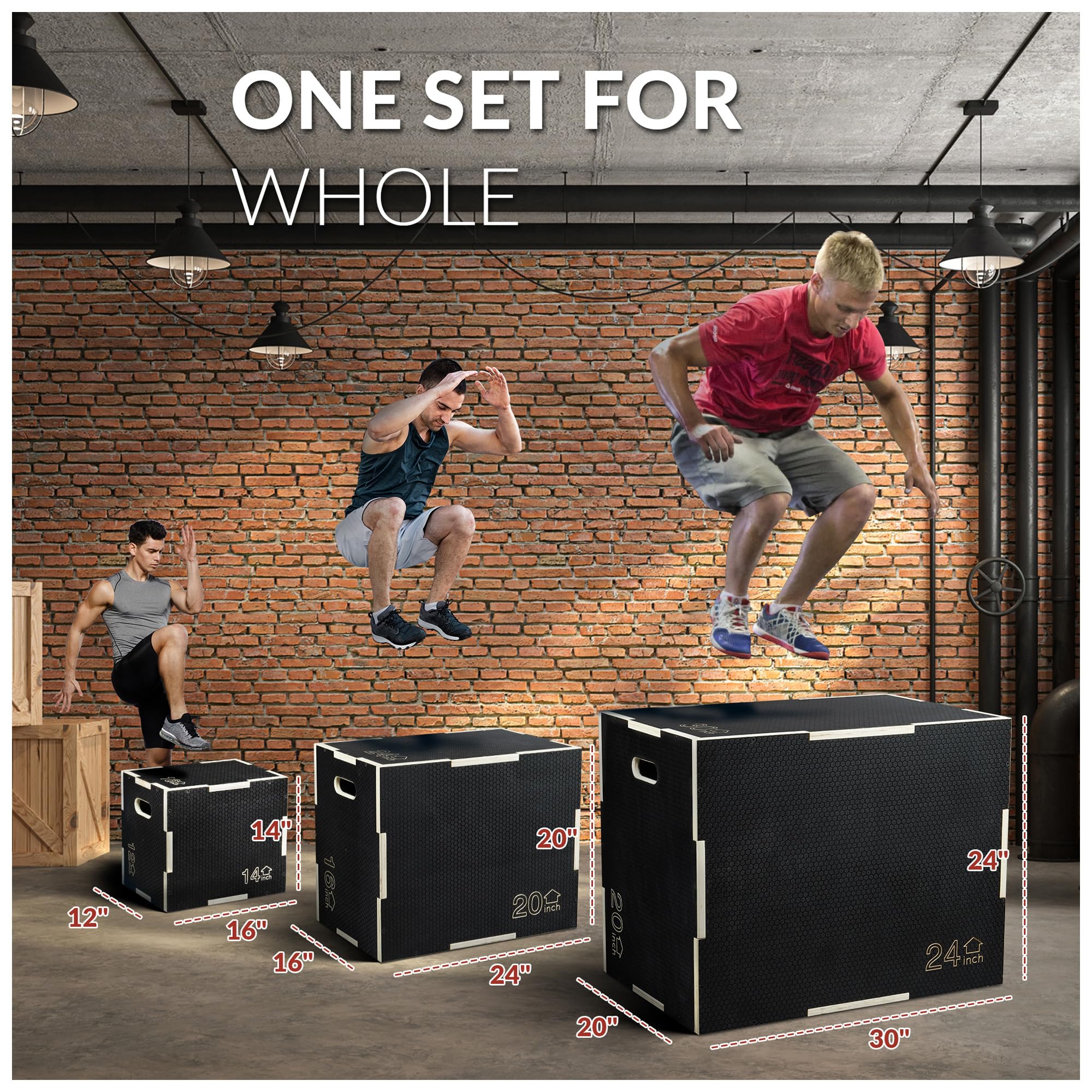 Fitvids, Caja pliométrica de Madera Antideslizante 3 en 1, para Ejercicios de Salto, Varios tamaños
