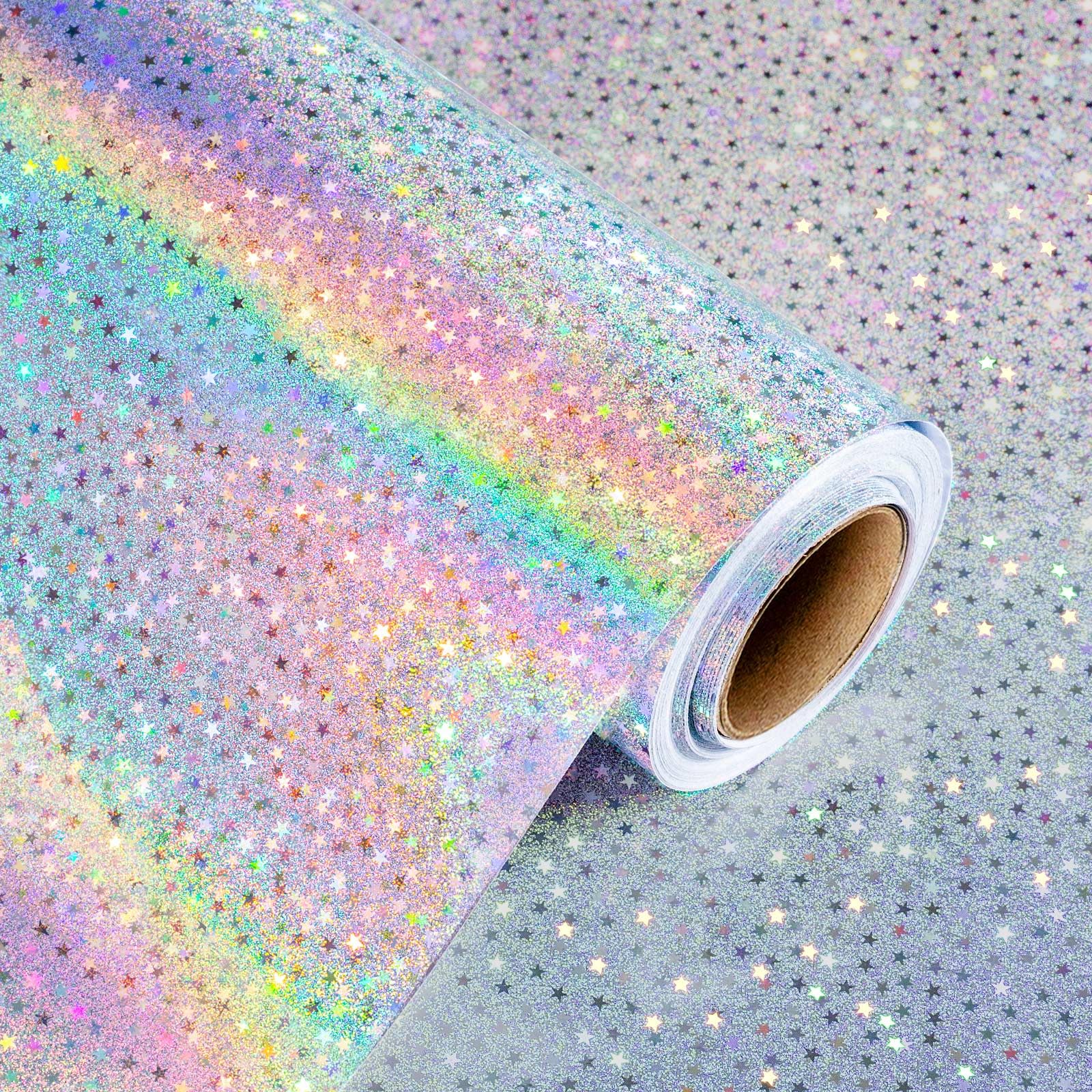 Wikadlik Silver Wrapping Paper, Holographic Stars Gift Wrap Paper for Valentines Day, Mothers Day, Birthday, Wedding, Anniversary, Holiday, Christmas โ image 1