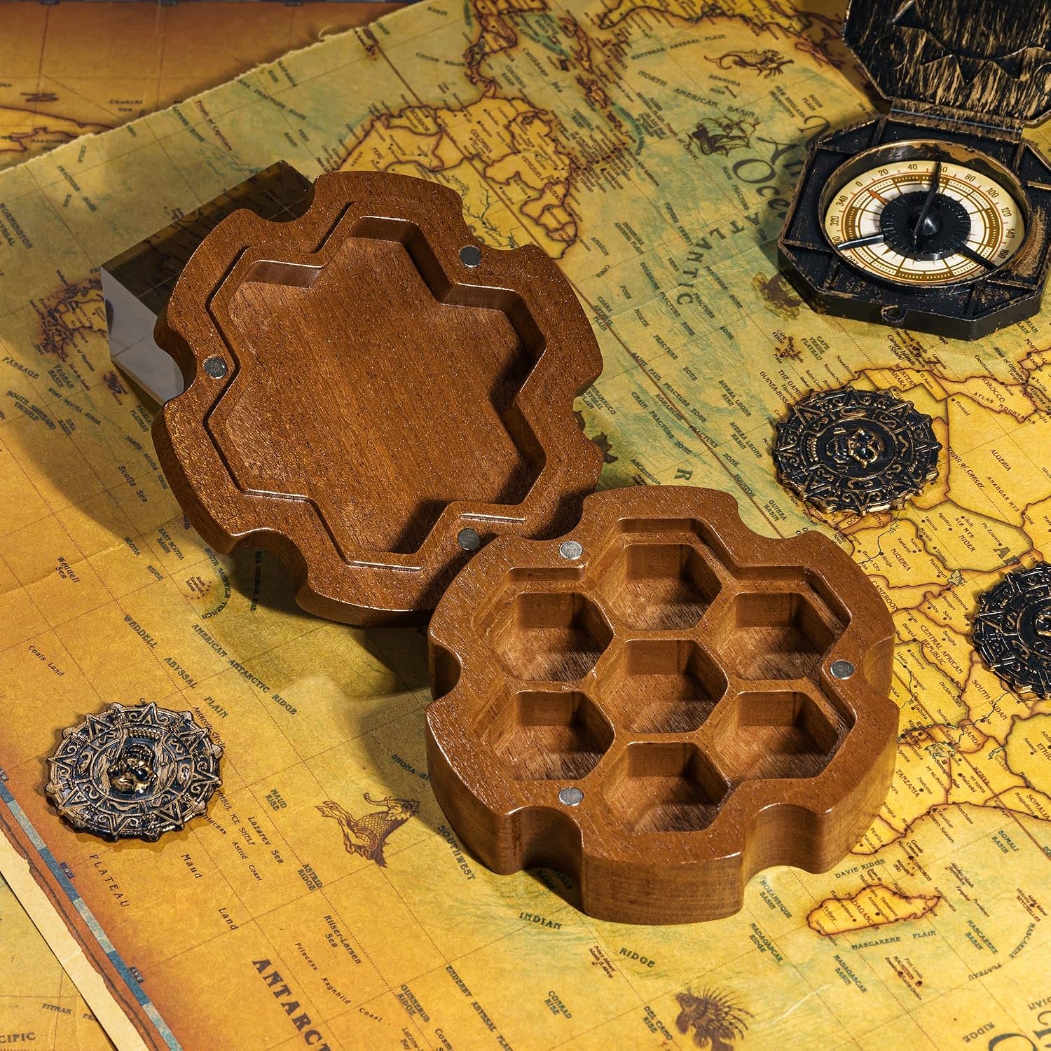 Cusdie Sapele Wood Dice Box for 7-Piece Dice Set - Magnetic Closure, Perfectly Sized for One-Handed Use, Ideal for Tabletop Gamers image 4