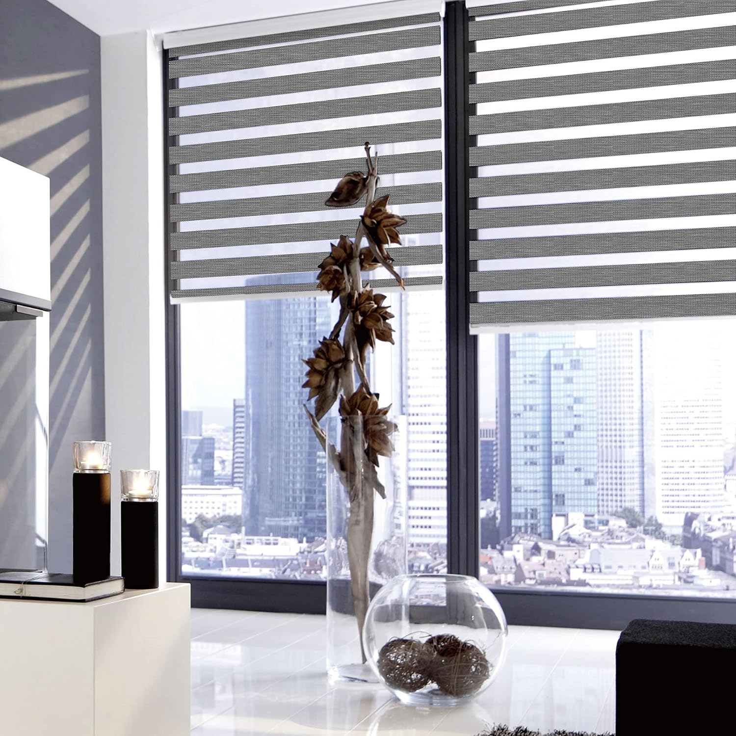 Remote Control Motorized Zebra/Roller Shades (Window Blinds) with Rechargeable Battery. Smart Home Compatible: App, Alexa, Google, Siri. USA Made Remote Control Motorized Zebra/Roller Shades (Window Blinds) with Rechargeable Battery. Smart Home Compatible: App, Alexa, Google, Siri. USA Made