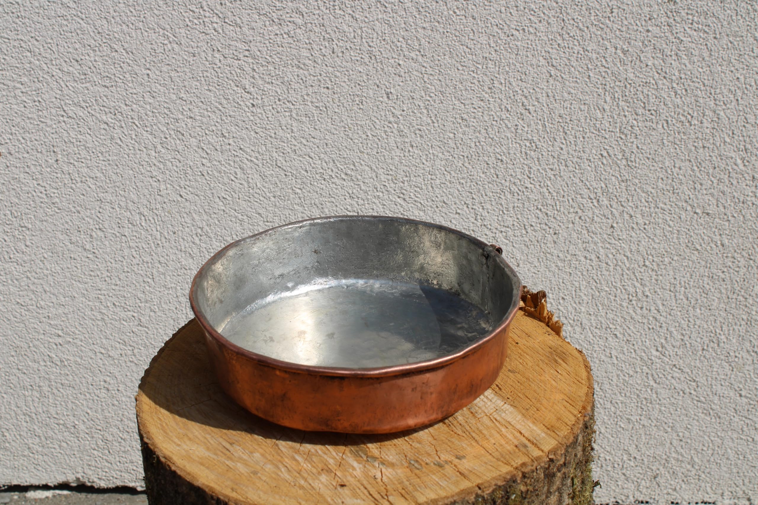 Pentola da Forno Rotonda in Rame, Stagnata all'Interno, Fatta a Mano, Pirofila Tradizionale con Manici ad Anello, per Cottura Professionale (30 cm)