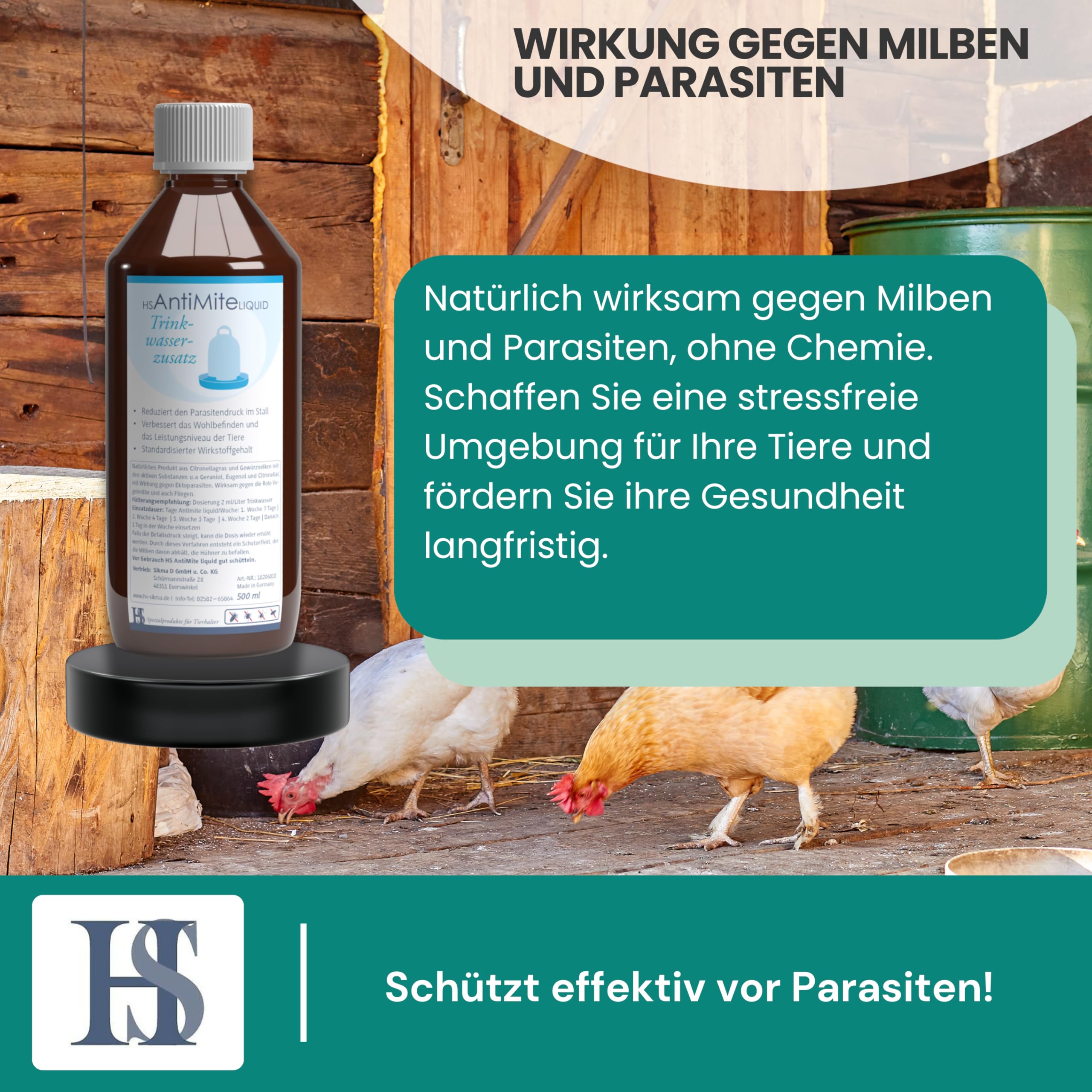 HS AntiMite liquid 500 ml - Trinkwasserzusatz 100% biologisch - gegen Milben und Parasiten