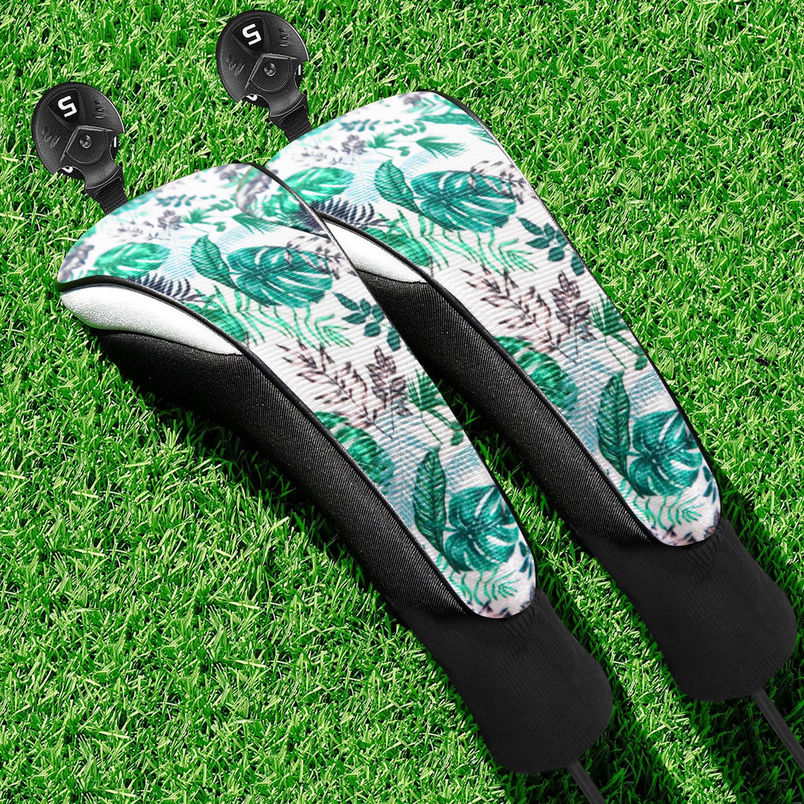 Golf Woods Club Head Covers Hybrid 2/3 Pack With Gift Box, Golf Head Covers 3 5 X With interchangeable Number Tag for Men Women (Leaves 2pcs)
