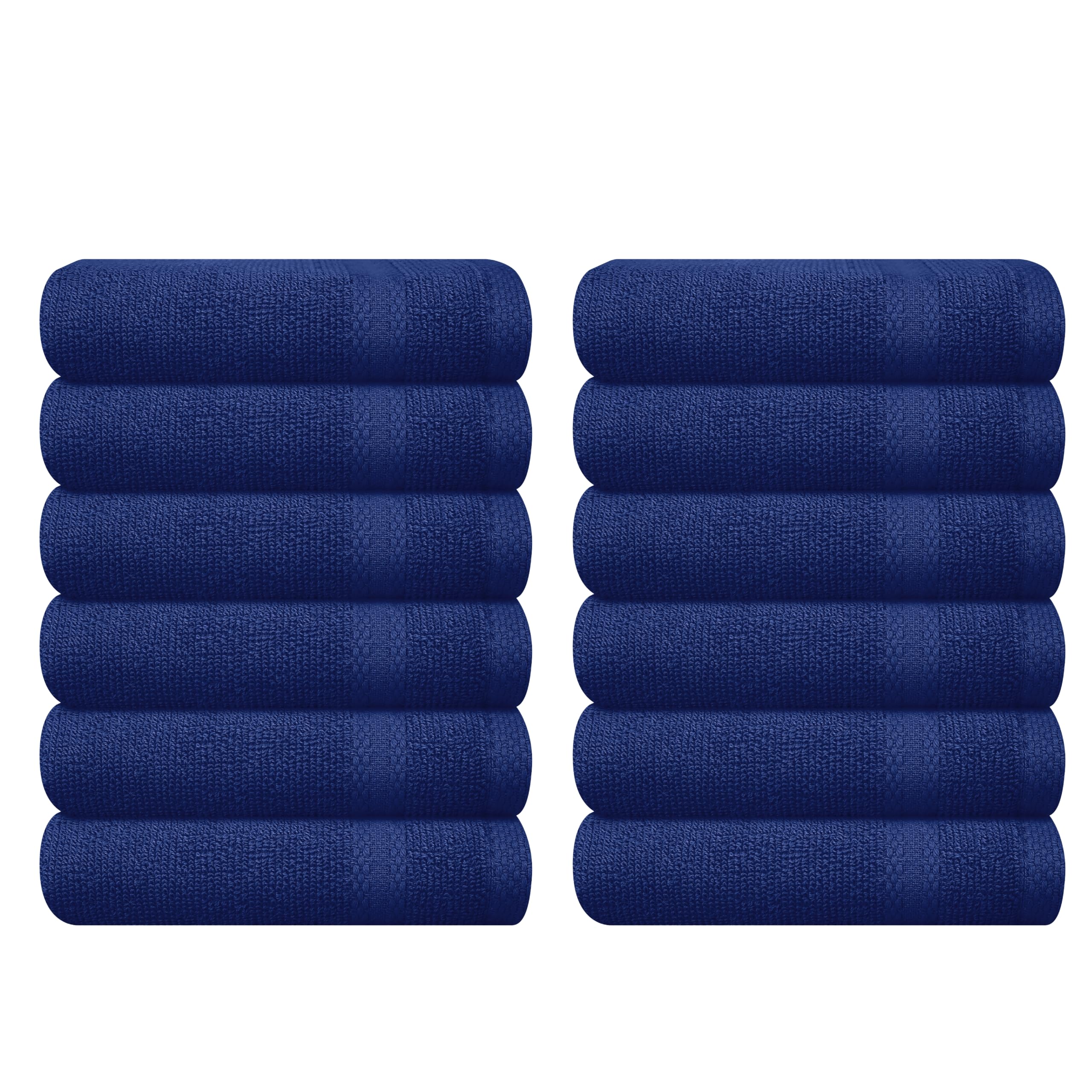 GLAMBURG Ultra Soft 12-Piece Washcloths Set 13x13-100% Ringspun Cotton - Durable &amp; Highly Absorbent Face Towels - Ideal for use in Bathroom, Kitchen, Gym, Spa &amp; General Cleaning - Navy Blue