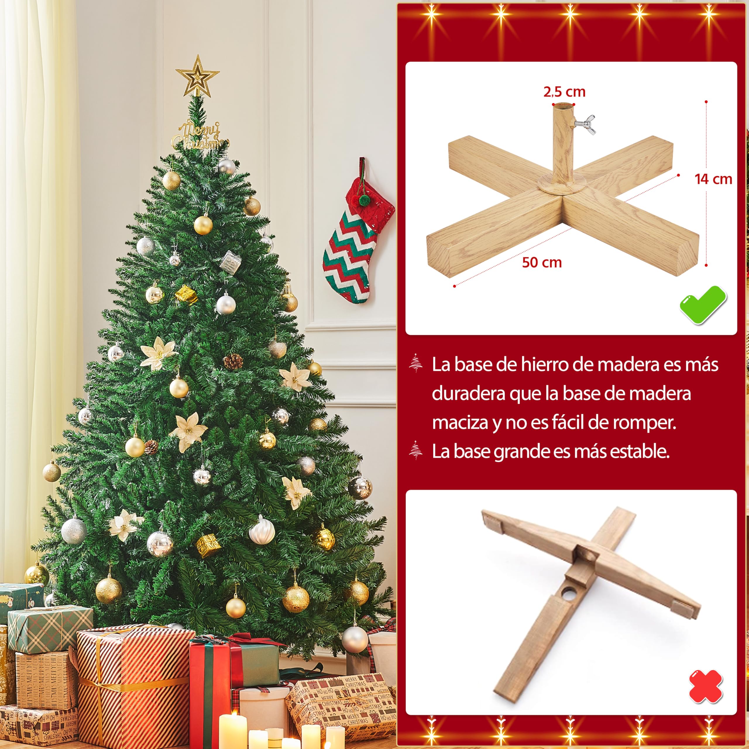 Yaheetech Árbol de Navidad Artificial de 183 cm con 903 Puntas, Resistente al Fuego, PVC, Incluye Soporte de Metal con Vetas de Madera de Abeto, Color Verde