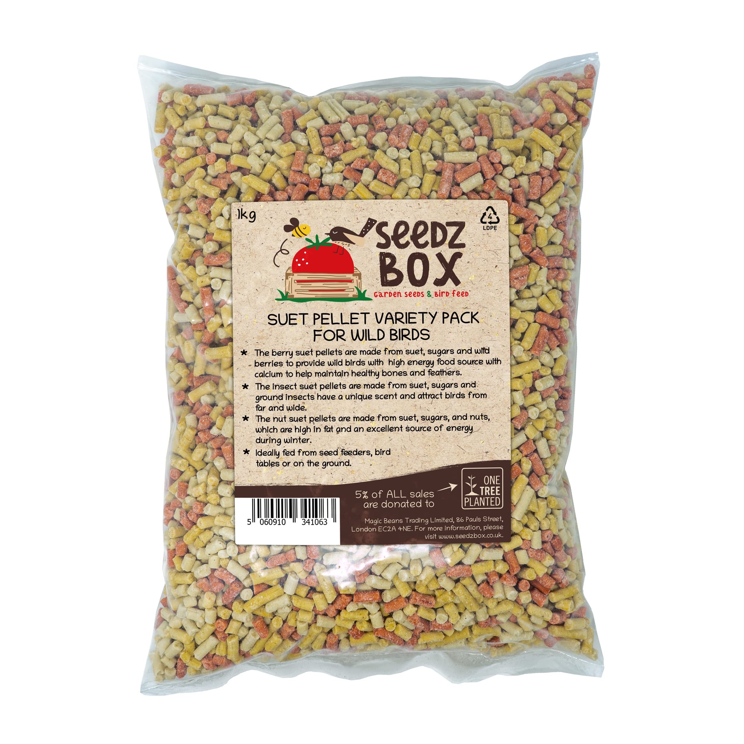 Suet Pellets Wild Bird Food 1kg - Variety Rainbow Pack - Including Suet Nut Berry and Insect Pellets - Attracts Woodpeckers Blackbirds Robins Jays and Wrens