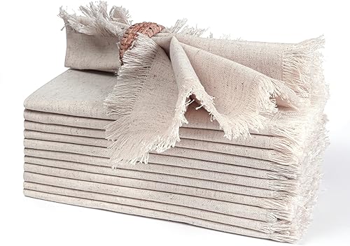 Miniatura 208 de Servilletas de lino y algodón de 18 x 18 pulgadas natural con vainica, servilletas de boda, servilletas de cóctel, servilletas de tela, servilletas