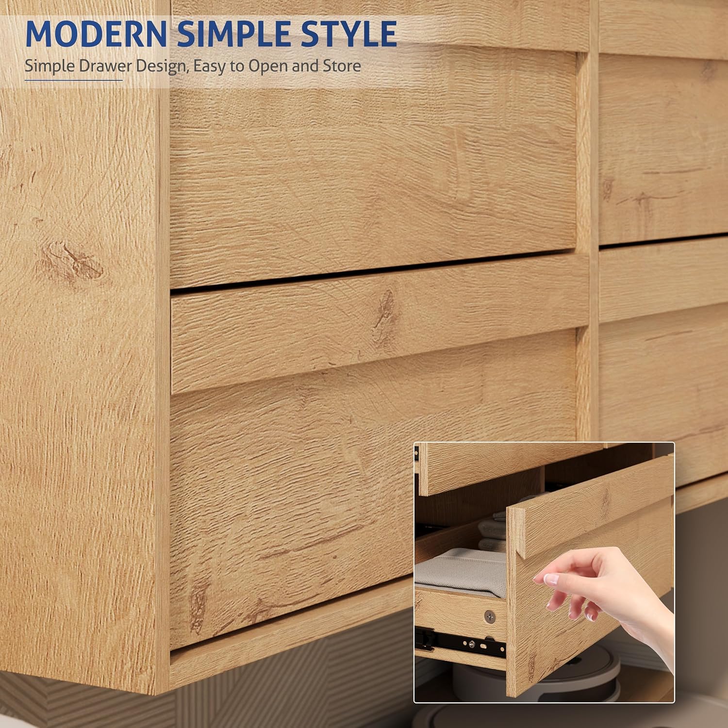 eclife 48" Floating Bathroom Vanity Sink Combo, Wall Mounted Modern Minimalist Storage Cabinet with 4 Drawers, Include Sink, Faucet & Drain, Natural