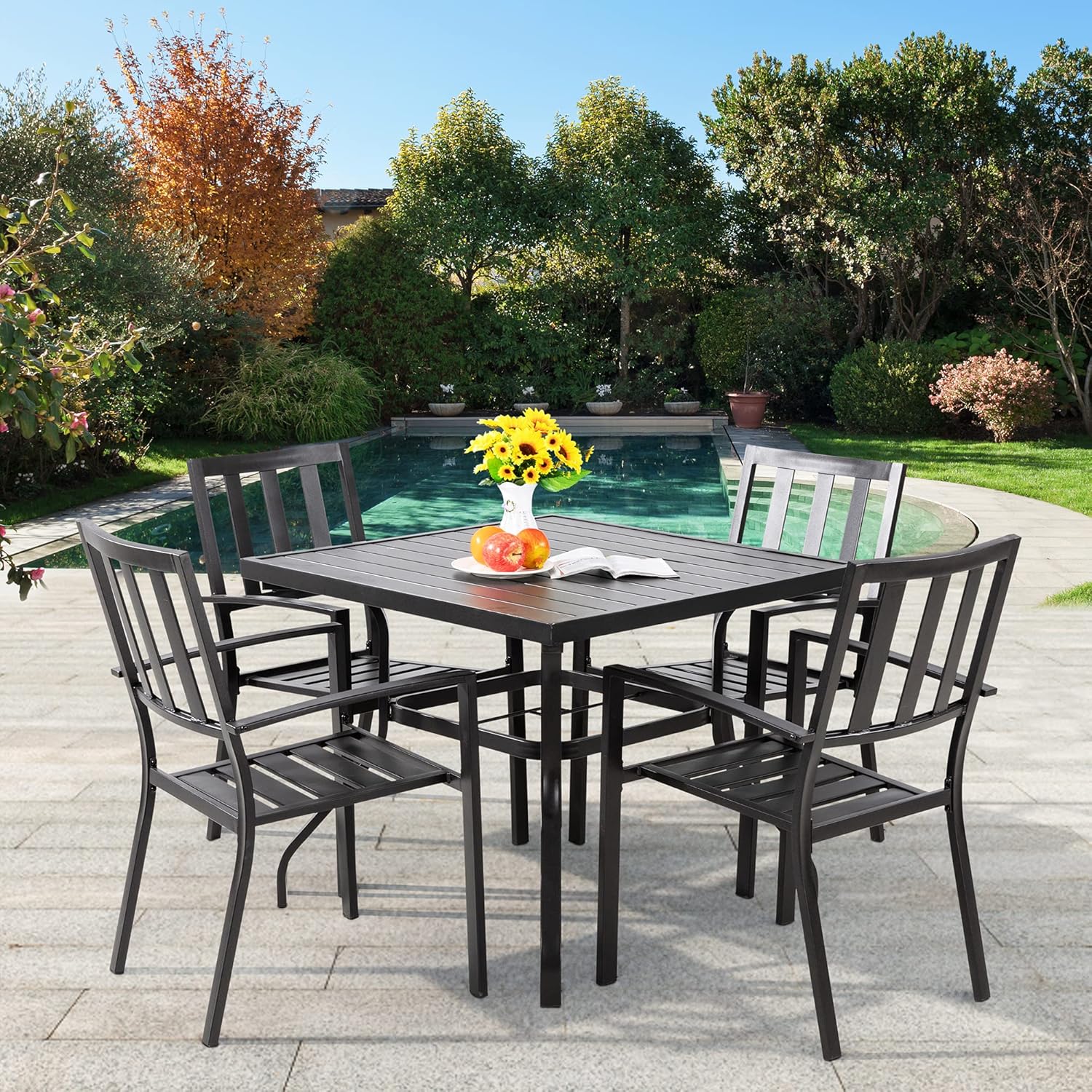 JY QAQA 5Piece Outdoor Patio Dining Set Metal 4 Stack