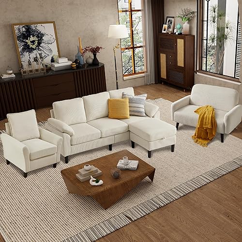 Miniatura 4 de Juegos de sala de estar de pana de 4 piezas con sofá, otomana, sofá biplaza y silla