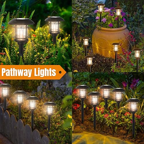 Miniatura 4 de Dynaming Paquete de 6 luces solares de doble uso para caminos al aire libre, faroles colgantes solares de jardín con bombilla Edison, iluminación de