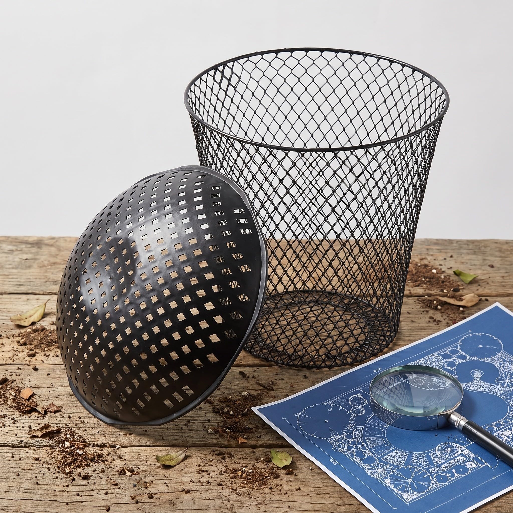 Lurrose 1 Juego de compostador de Tierra: Contenedor de compostaje de lombrices para Exteriores con Tapa - Contenedor de vermicompostaje de Metal para el Reciclaje de residuos de Alimentos de Cocina,