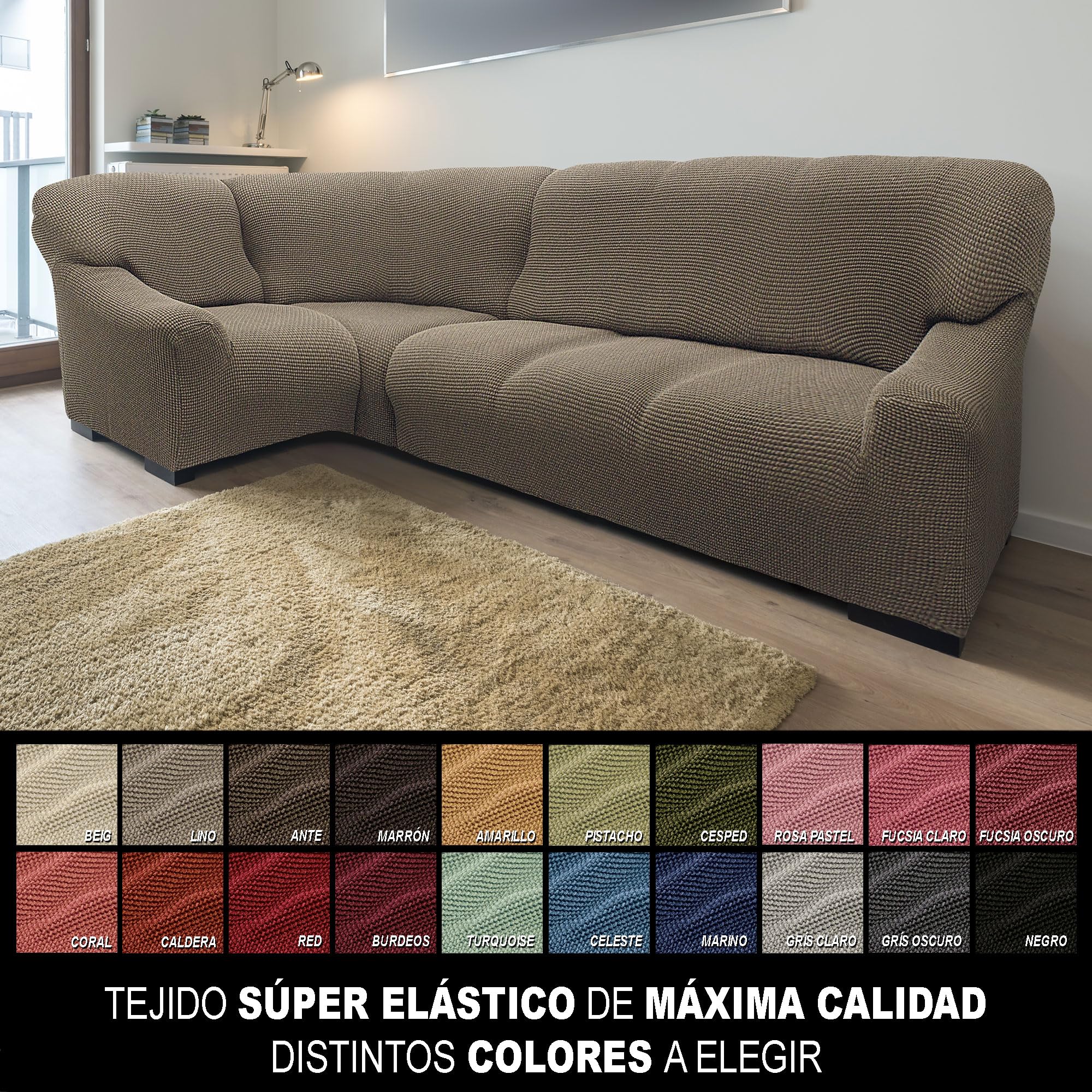 SOFASKINS super elastischer ecksofa überzug, waschbar, hochwertig, atmungsaktiv, bequem und langlebig, Sofa überzug, Einfach anzubringen, Maße (340-540 cm), Farbe Leinen