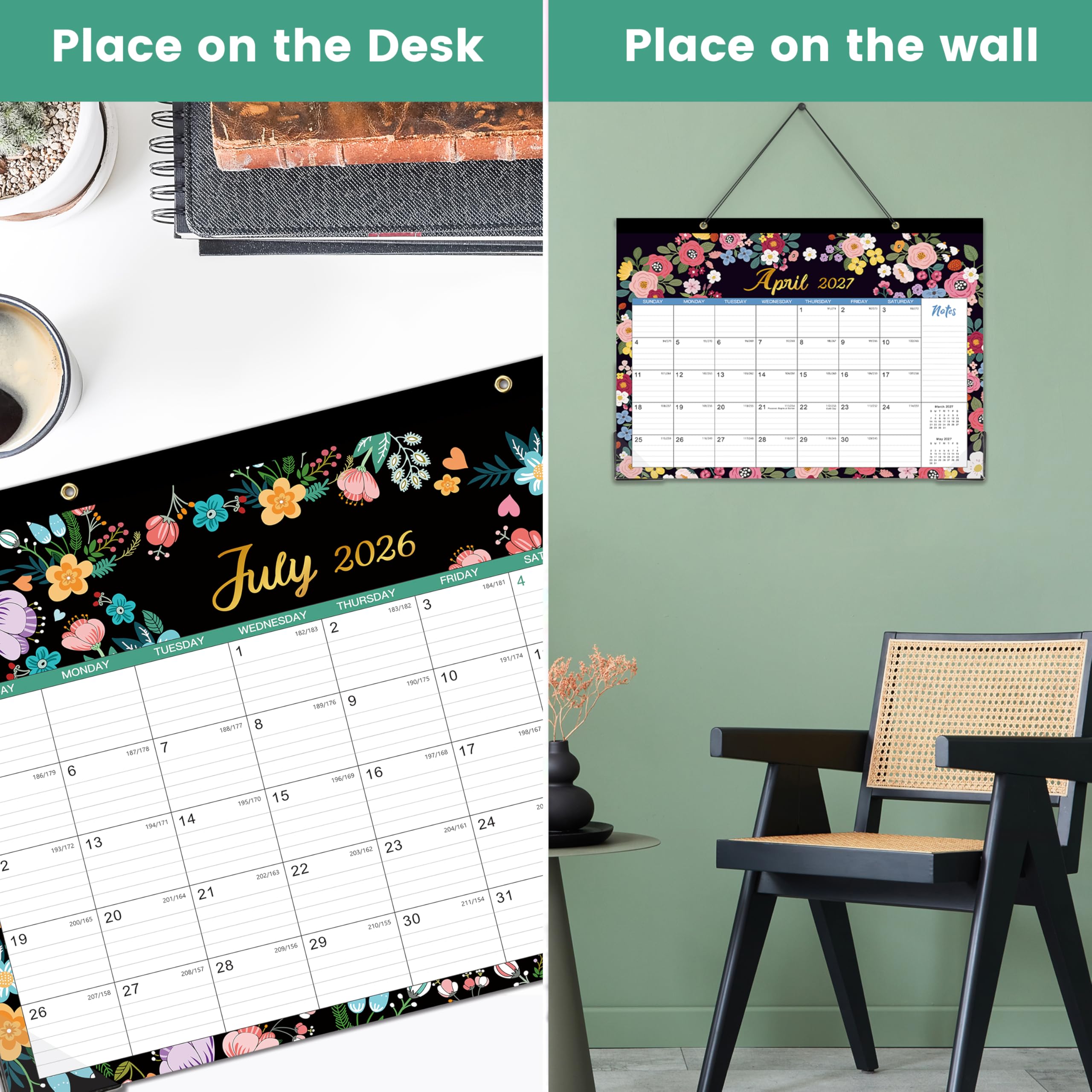 Desk Calendar 2024-2024 Desk Calendar, 12 Mensual Desk/Calendario de pared, Ene. 2024 - Dic 2024, 16.8" x 12", Calendario de escritorio con papel grueso + protectores de esquina + bloques grandes