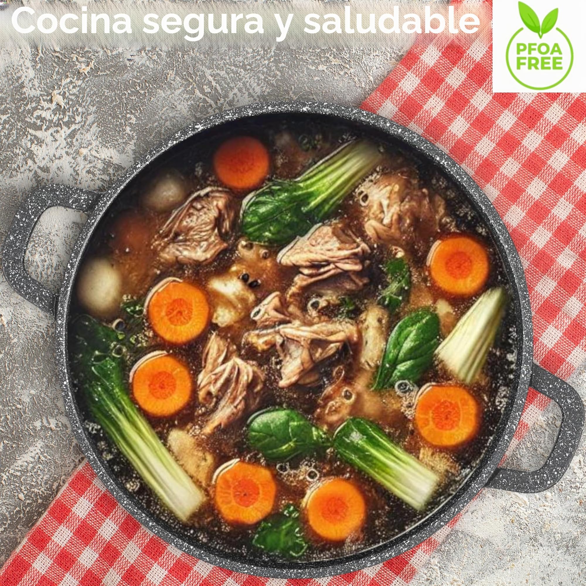 Olla de Cocina Antiadherente EliteHoff con Tapa, Olla de Aluminio para Sopa, Gran Olla de Mármol para Inducción, Olla de Inducción para Todo Tipo de Cocinas (Negro, 10L Ø 28cm)