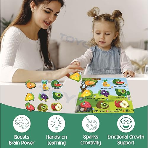 Image of Toygear Wooden Fruit Puzzle for Kids Learning Toys for Brain Training /jorky Cutting Puzzle for Home /School /Non-Toxic /Education Memory Games for Baby Boy and Girl 2+Years Old