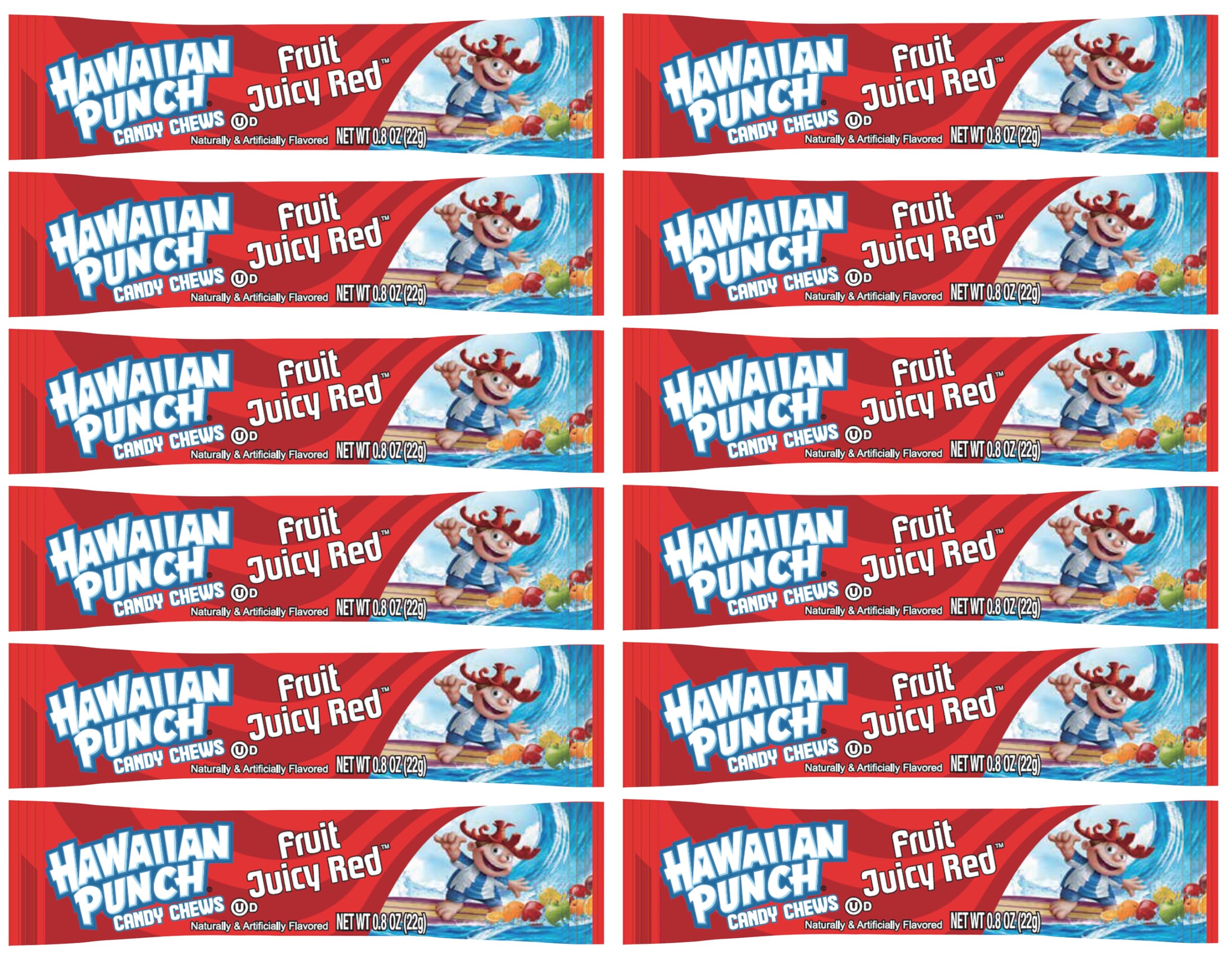 Hawaiian Punch Taffy Chews Bars Individually Wrapped Hawaiian Punch Candy – Chewy Candy, Pack of 12 (Fruit Juicy Red)