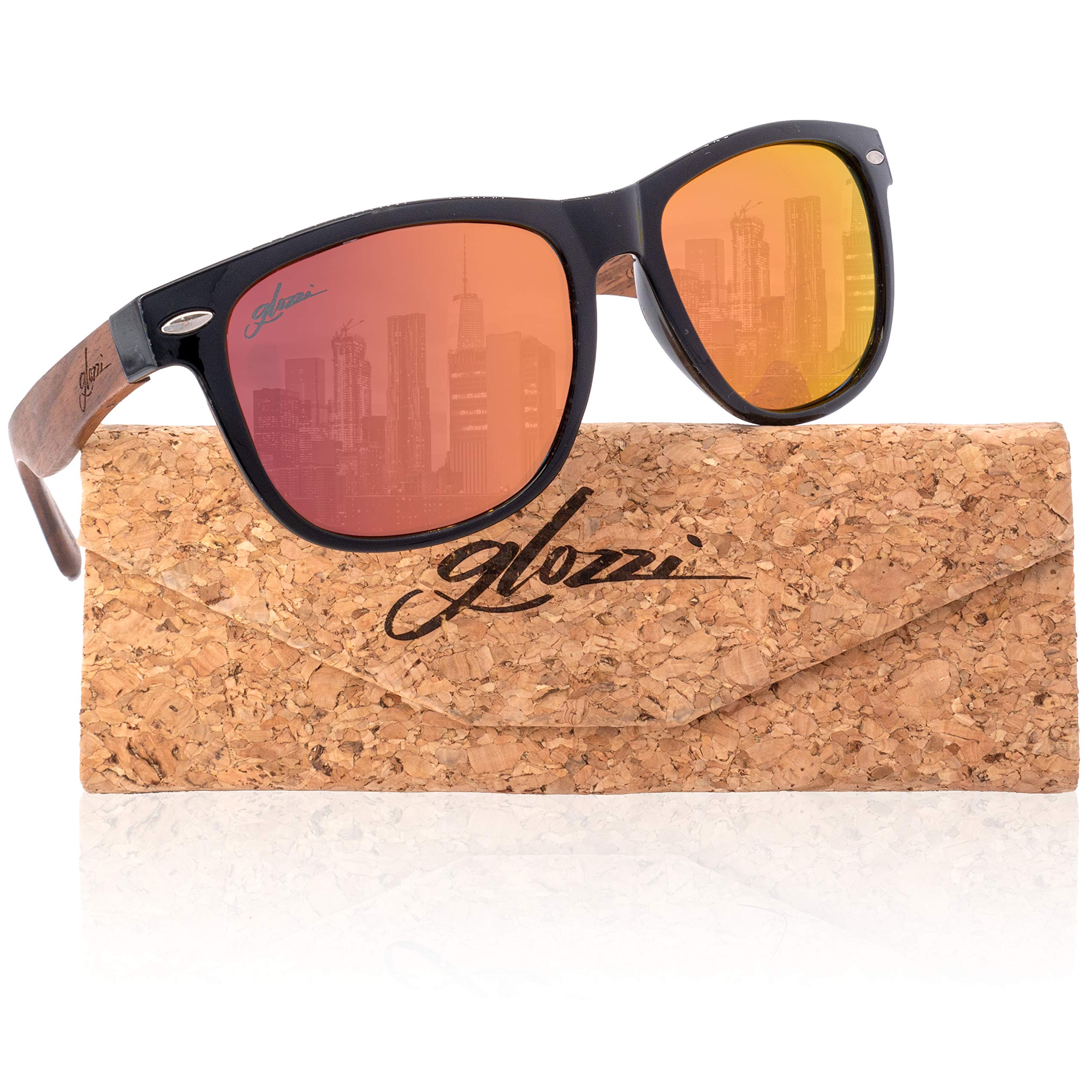 Occhiali da Sole Legno di Noce per Uomo e Donna con Lenti Polarizzate UV400 Aste in Legno e Custodia in Sughero