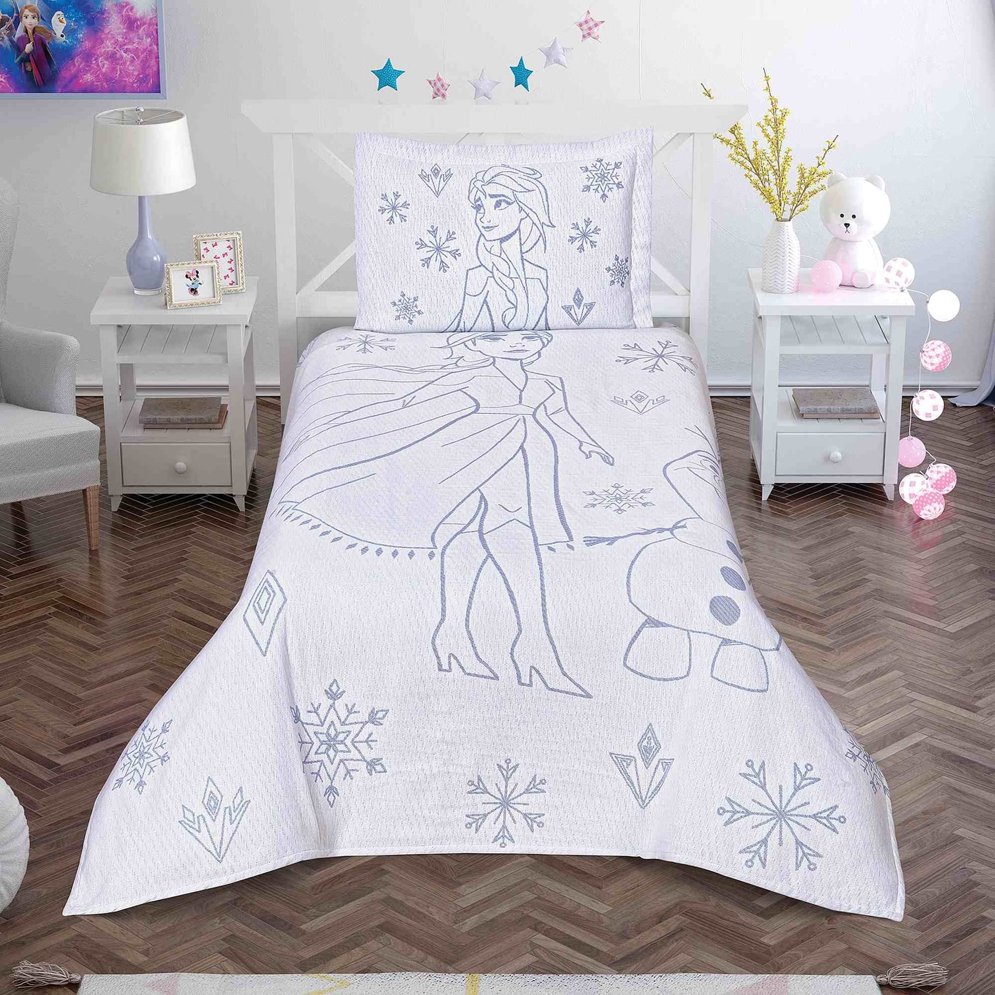 Taç 1000037694 Disney Frozen Snow Flower Lisanslı Jakar Yatak Örtüsü Çok Renkli