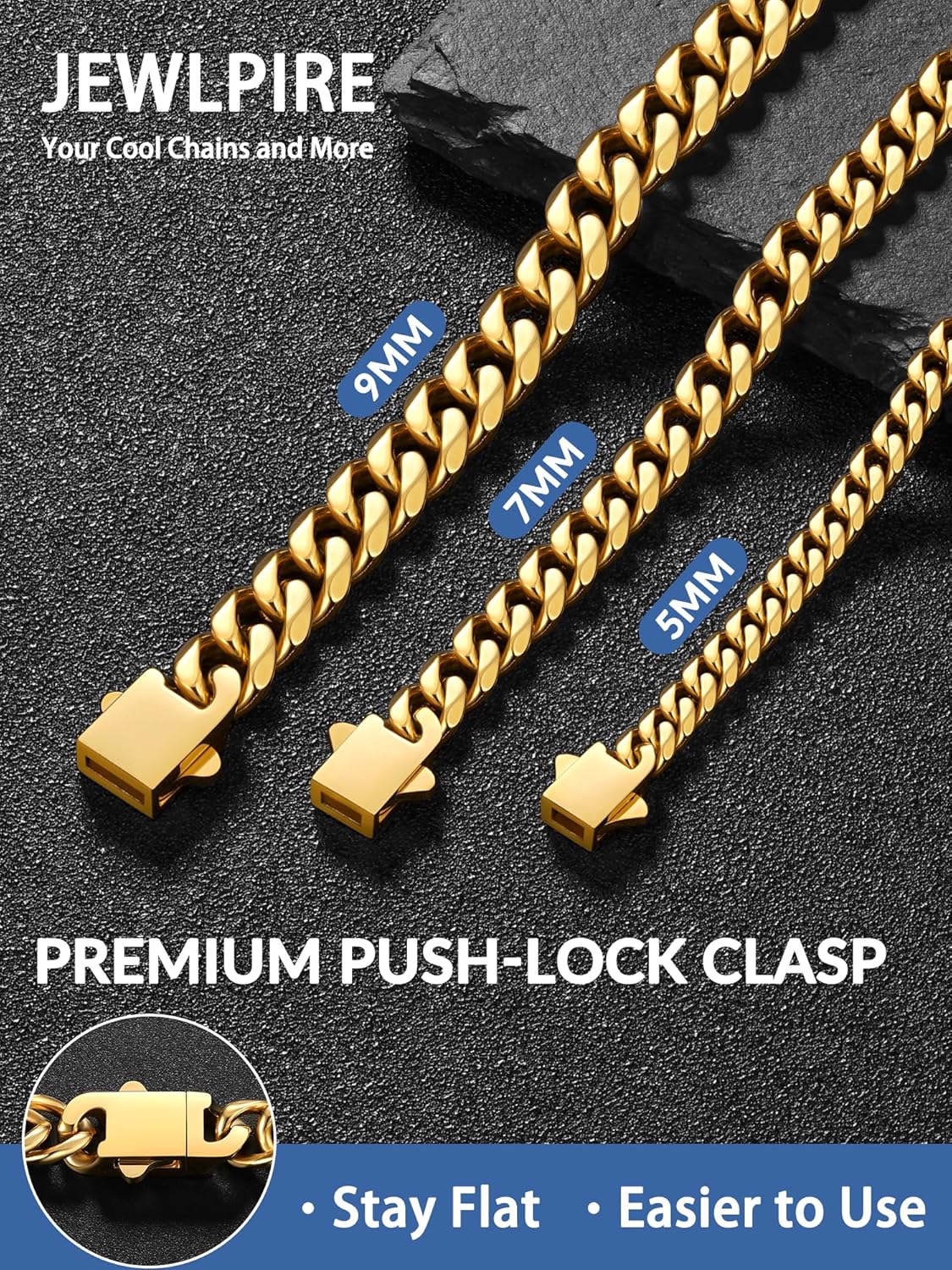 Jewlpire 5mm 7mm 9mm Silver Tone/18k Gold Plated Cuban Link Chain Necklace for Men Boys, Stainless Steel Chains for Men with Push-lock Clasp, Luxury Mens Jewelry with Gift Box, 18 20 22 24 26 Inch - Image 3