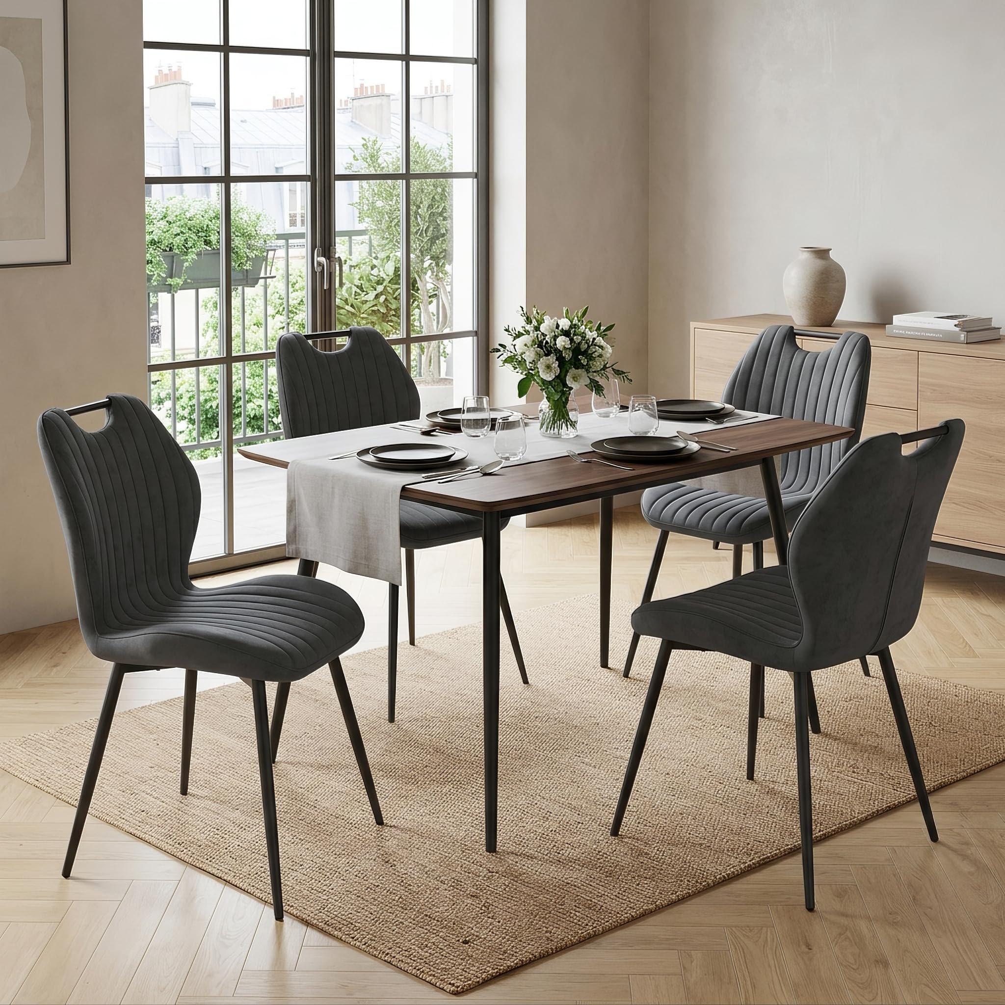 LEWE Sillas de Comedor Pack 4, Sillas Cocina Modernas Tapizadas Tela, Gris