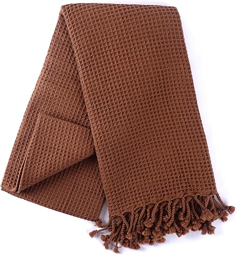 Miniatura 5 de PÜSKÜL - Toallas turcas de playa de algodón ultra suave con tejido de gofre, 67 x 33 pulgadas, paquete de 1 unidad (marrón oscuro, 1)