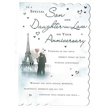 Son And Daughter In Law Anniversary Card With Sentiment Verse Amazon Co Uk Office Products