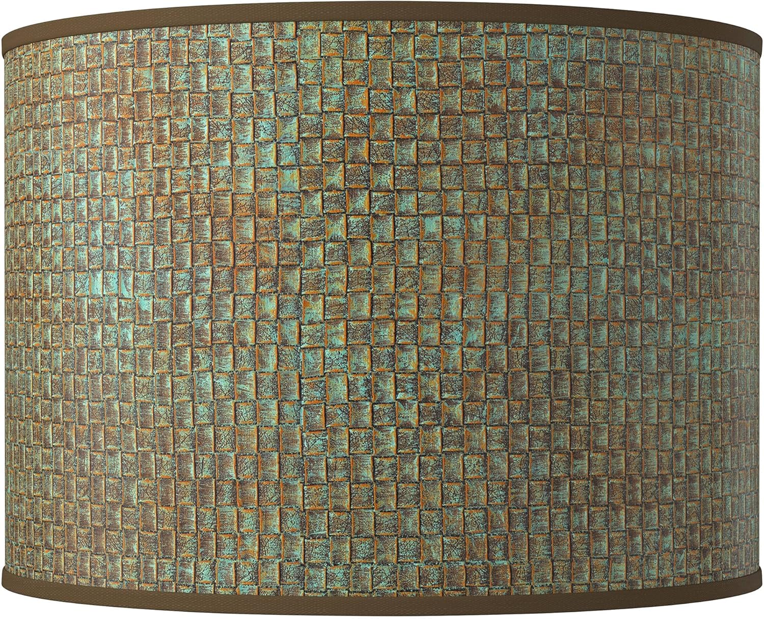 Hardback Giclee Drum Print Lamp Shade (Pre-Assembled) Interweave Patina Teal Brown Large 15.5" Top x 15.5" Bottom x 11" High Spider with Replacement Harp and Finial Fitting - Giclee Glow