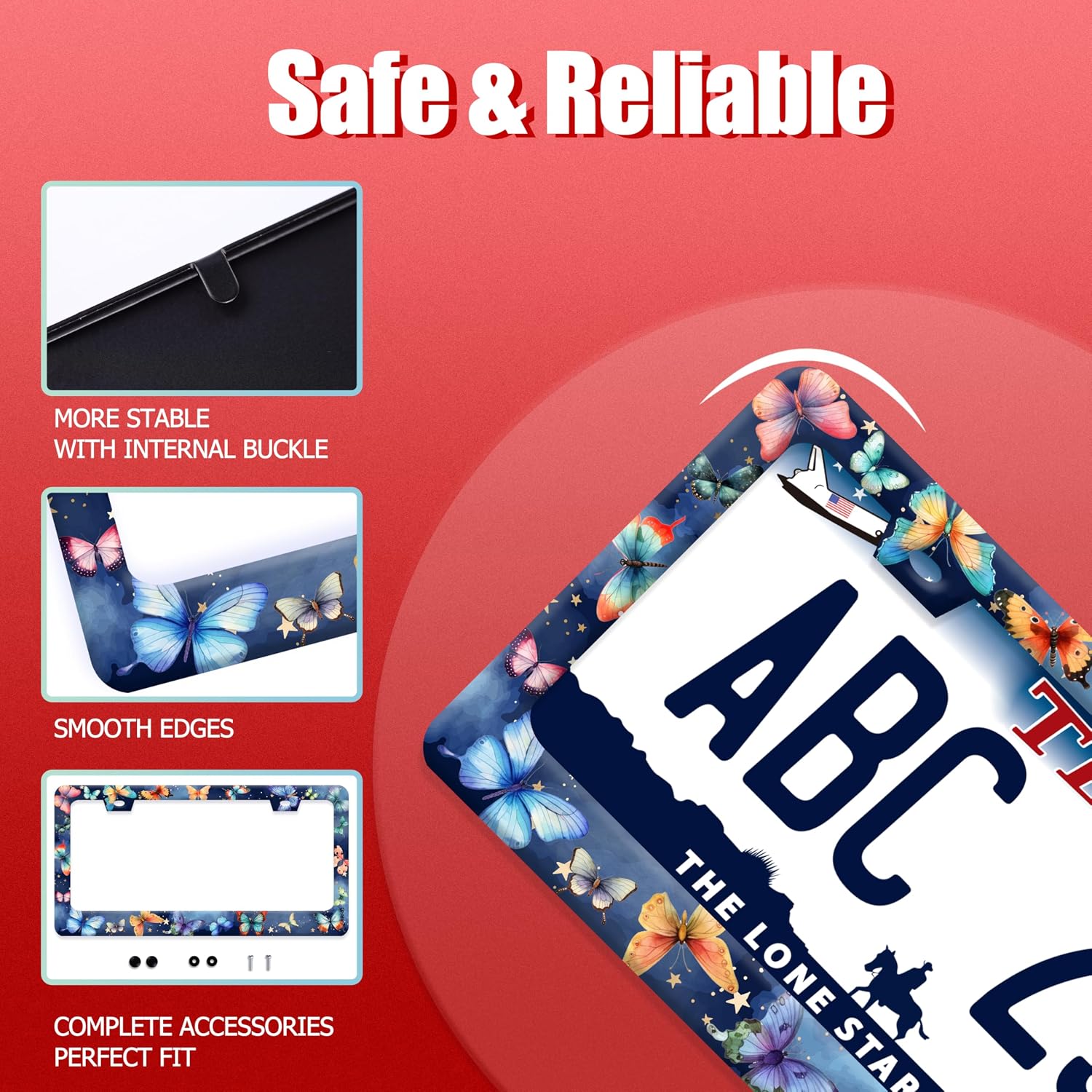 Colorful Butterfly Stainless Steel License Plate Frame for US Cars Decor image 2