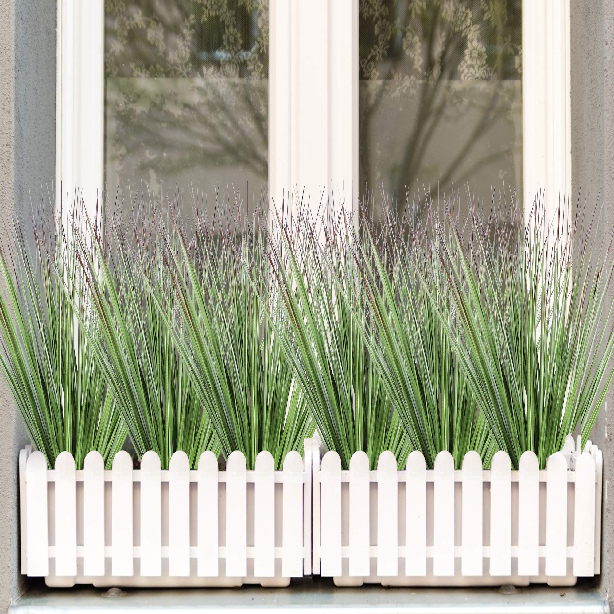 ASTNIC 8 pezzi Piante di Erba Artificiale da Esterno Erba Finta Steli Verdi Resistenti ai Raggi UV Piante Finte in Plastica Arbusti per Decorazioni Autunnali Casa Finestra Giardino Patio Box Sentiero