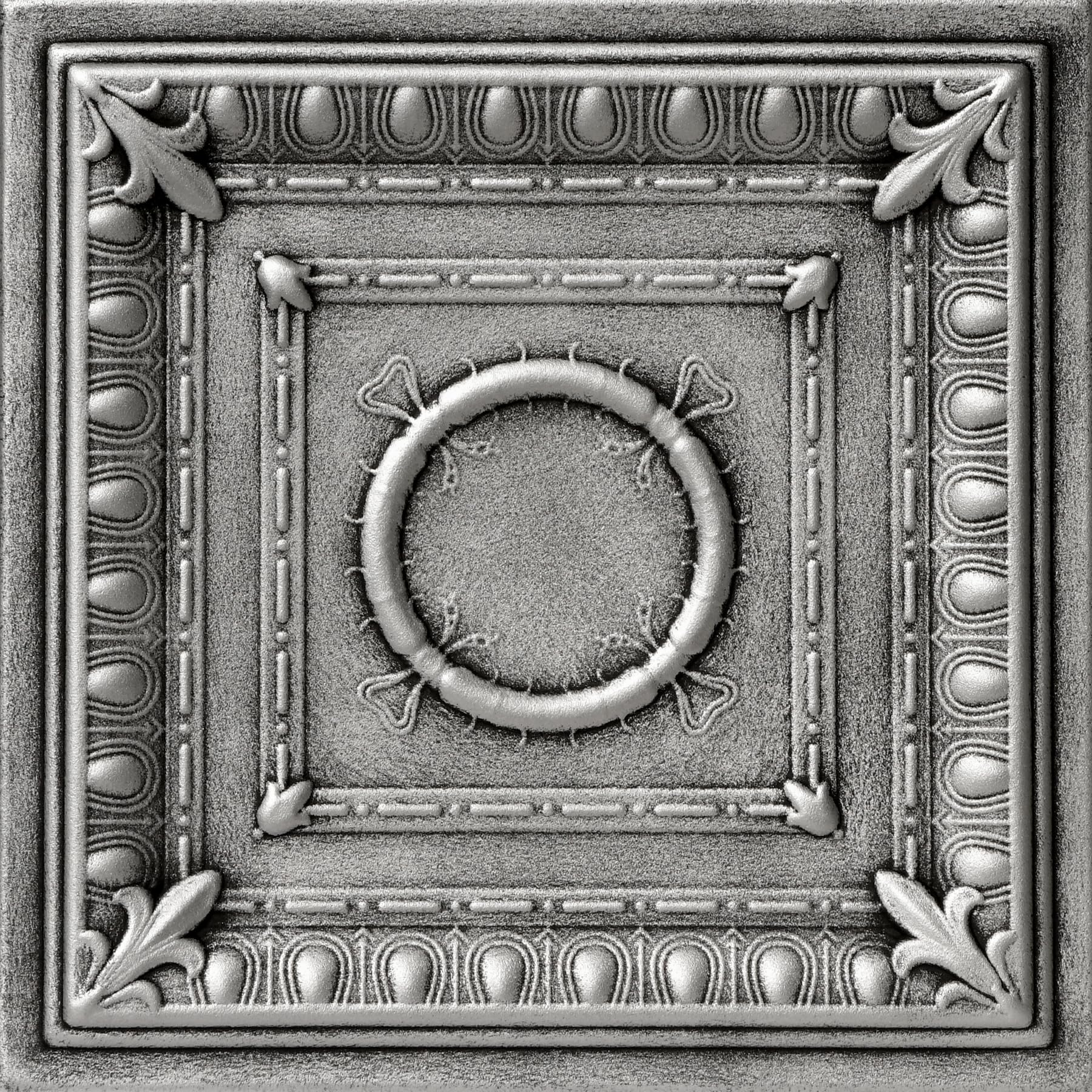 A La Maison Ceilings R47 Romanesque Foam Glue-up Ceiling Tile (21.6 sq. ft./Case), Pack of 8, Antique Silver