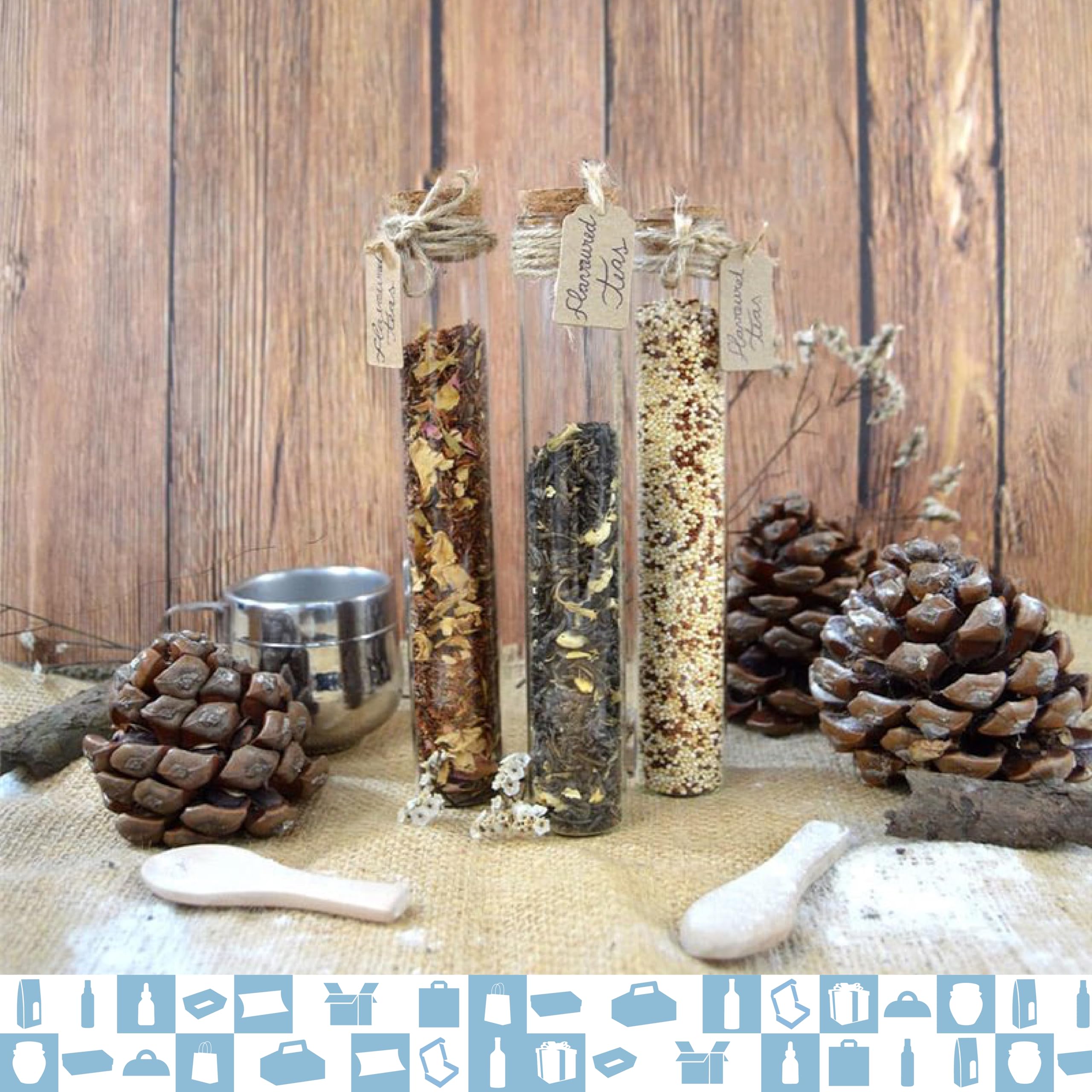 Pack de 100 tubos de ensayo de vidrio con tapón Liege 100 ml - frascos para laboratorio, frascos de cristal, tubo de cristal, frasco de cristal, grageas de boda, decoración, bauteme, especias,