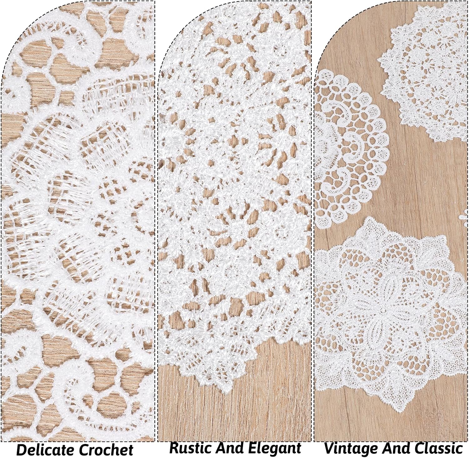 6PCS White Vintage Crochet Doilies, 6 to 7 Inch Vintage Crochet Doilies Round Lace Placemats Handmade Coasters, Rustic Table Decor for Kitchen Dining Wedding Party