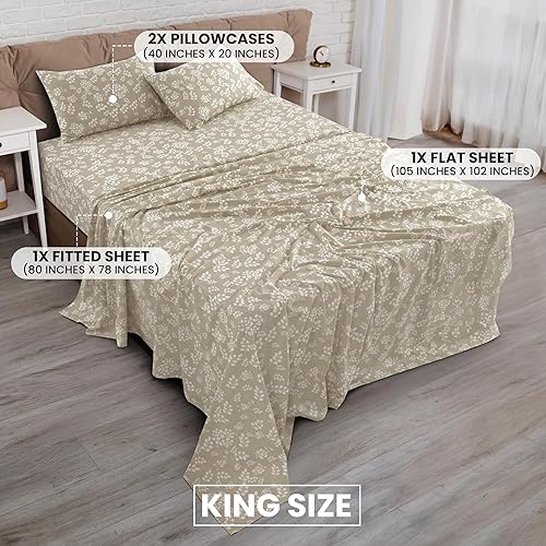 Miniatura 3 de LUX Décor - Juego de sábanas de tamaño King, 4 piezas de microfibra suave sin arrugas, lujosas sábanas estampadas, incluye sábana encimera, sábana