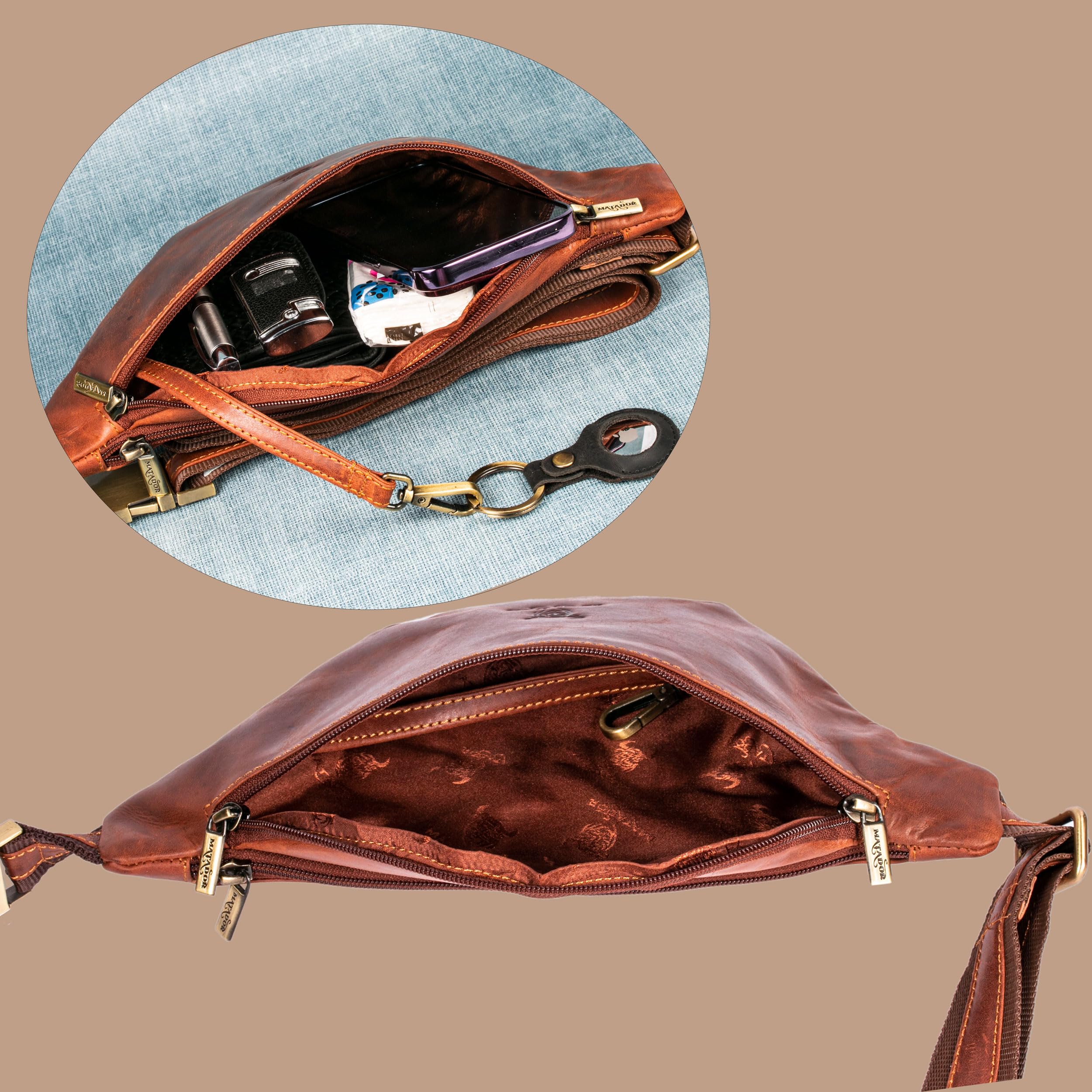 Matador Echt Leder Bauchtasche für Damen und Herren Hüfttasche Outdoor Groß Handytasche Sport Laufgürtel Umhängetasche Geldgürtel für Camping Wandern Fitness Fahrrad Geschenke