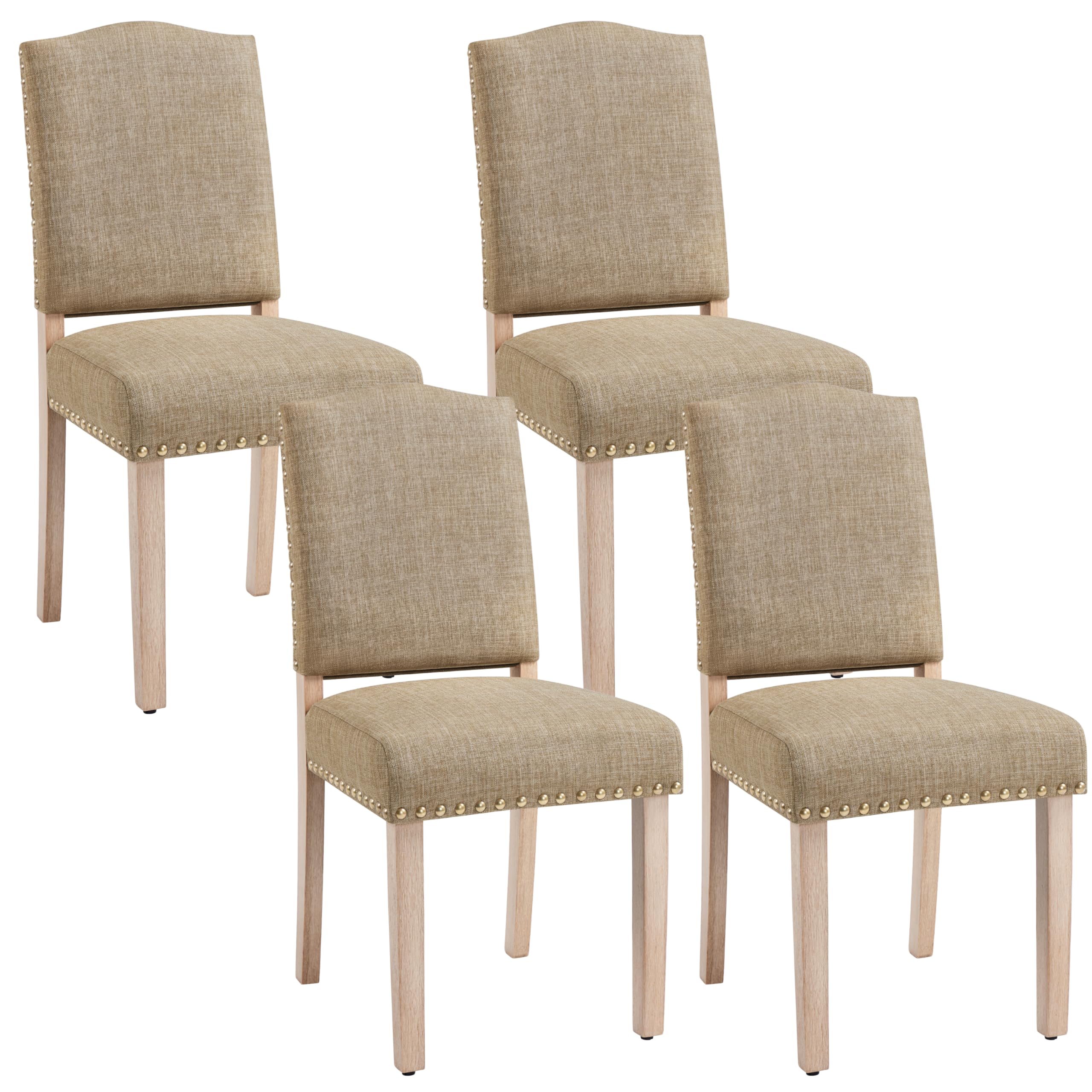 Yaheetech Set 4 Sedie da Pranzo Imbottite in Tessuto con Gambe in Legno | Cachi, Design Classico Elegante, Gambe in Legno, Ideali per Cucina e Soggiorno, Schienale Ergonomico e Comfort Quotidiano