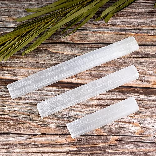 Miniatura 3 de WISH WELL Juego de 3 varillas de selenita con varita de cristal de selenita de 8, 6 y 4 pulgadas, extraída en Marruecos, ideal para limpiar y