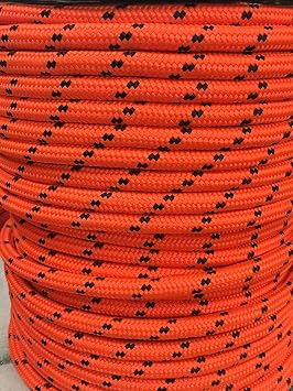 Double Braid Polyester Arborist Blue Ox Rope Orange 12 inch by 300 feet Made in the USA