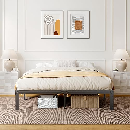 Miniatura 42 de ZIYOO Base de cama individual con listones de acero resistente, marco de cama de plataforma de 14 pulgadas, diseño antideslizante, no necesita