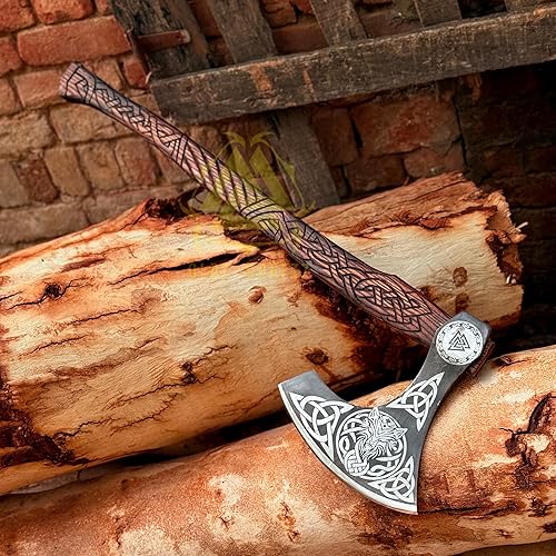 Miniatura 8 de Oldz CraftzRagnar Lothbrok Two Handed Viking Axe Camping Axe Berserker Axe, Large Norse Axe,Scandinavian Double Headed Axe Functional Viking Battle