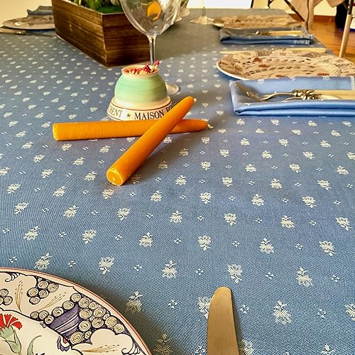 Miniatura 4 de Amelie Michel Mantel de jacquard francés en Durance, azul claro, resistente a las manchas, fácil cuidado, lavable a máquina, fabricado en Francia 63