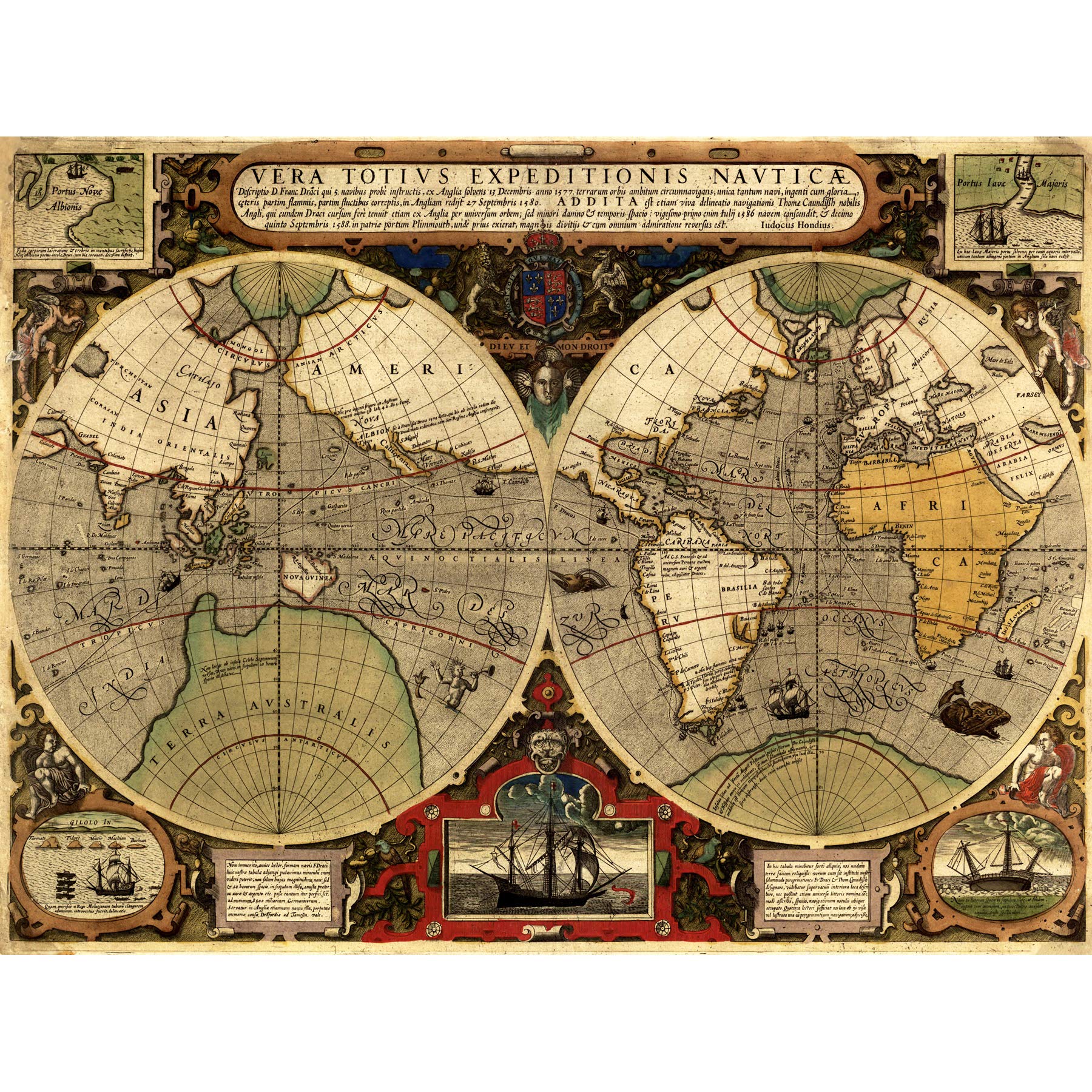 Wee Blue Coo Map Antique Hemisphere Globe World Art Canvas Print