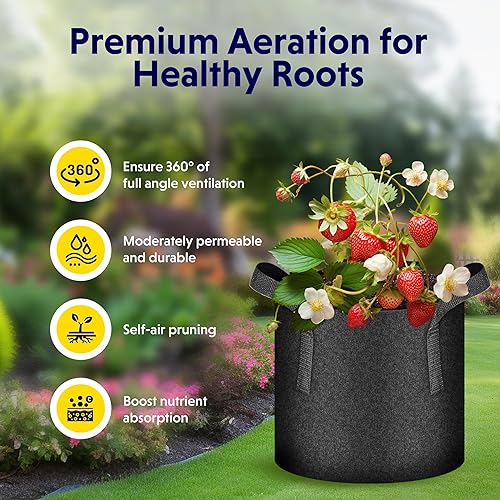 Miniatura 5 de iPower Paquete de 10 bolsas de cultivo de 25 galones de tela no tejida gruesa de tela de aireación con asas para plantar verduras, frutas, flores,