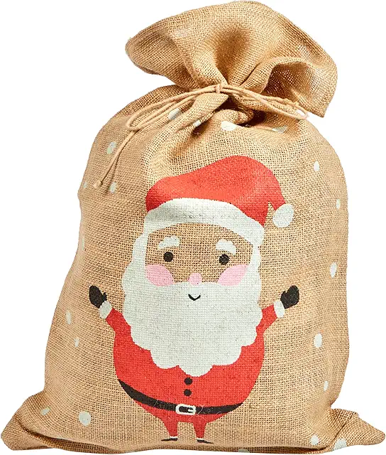 Jute Bag Santa Claus - Natural 35x50 cm with Printed Image for Christmas Gifts