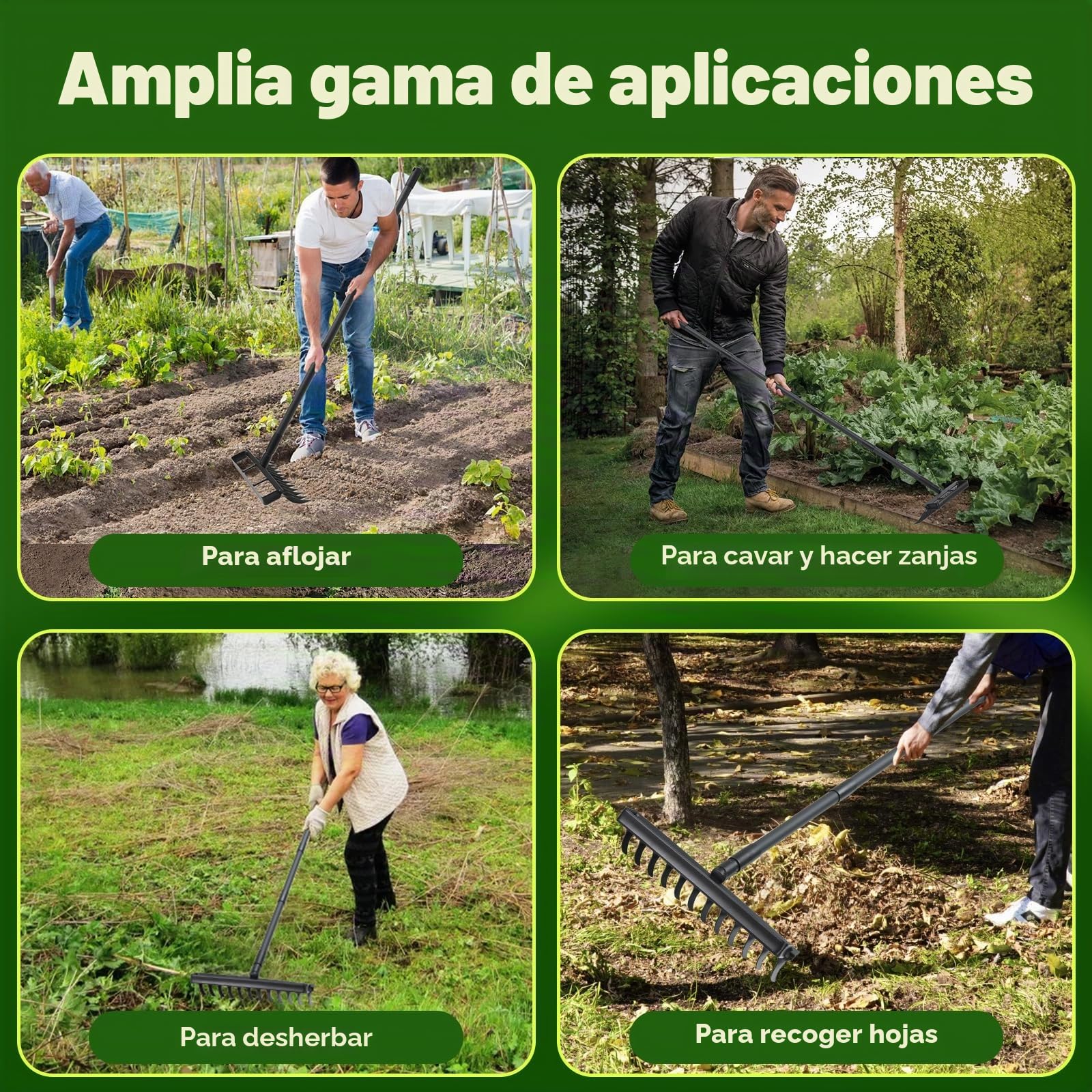 Herramienta de jardín azada 2 en 1, cultivadores de 12 dientes para jardinería, herramienta extractora de malas hierbas con mango largo de 193 cm para jardinería, deshierbe, siembra, excavación
