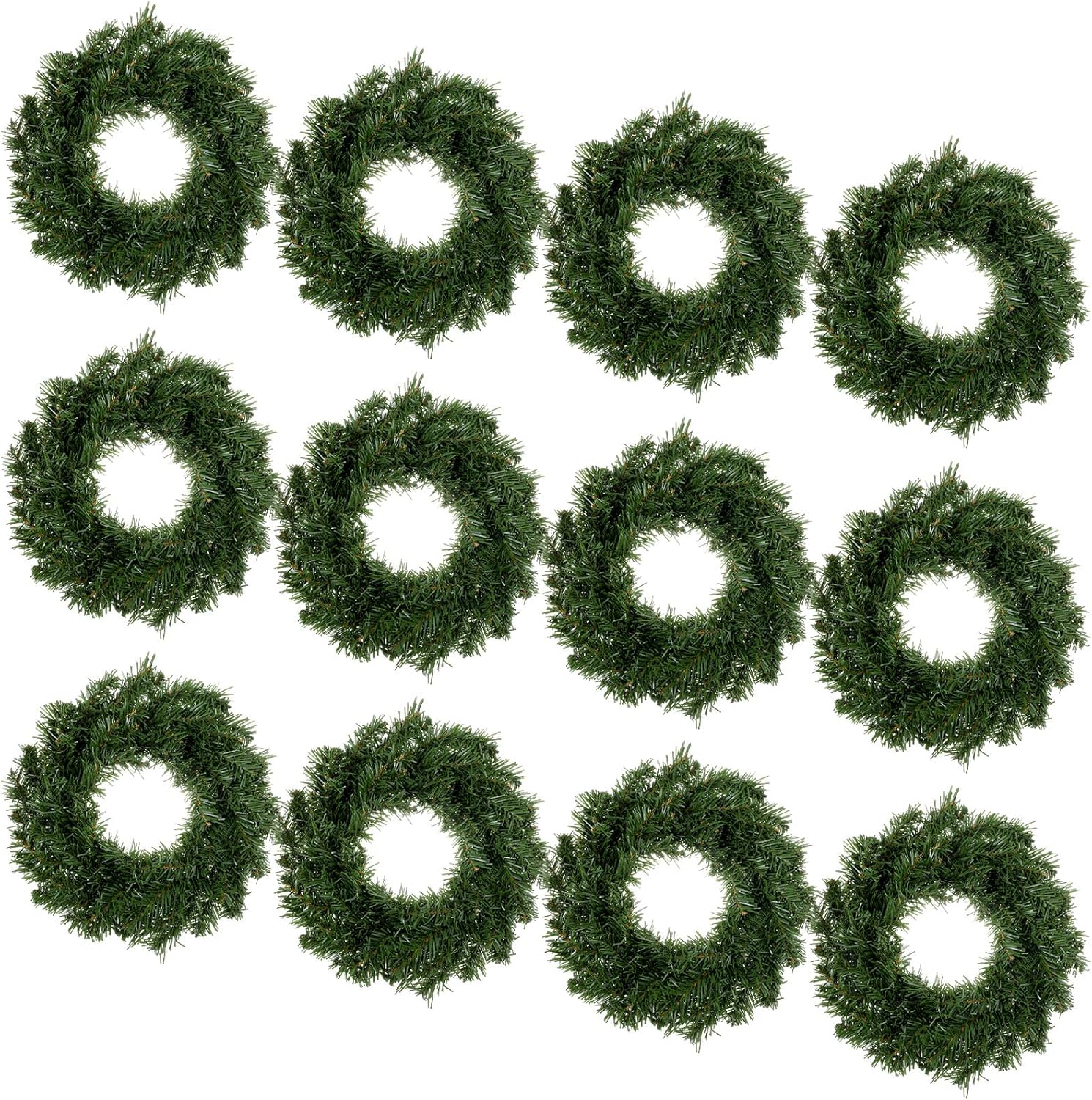 Jutom Christmas Artificial Holiday Pine Wreaths Christmas Pine Wreaths Green Wreaths for Windows Kitchen Cabinets Dining Room Chairs Holiday Tables and Other Holiday Decorations (12, 11.93 Inch) 12 11.93 Inch