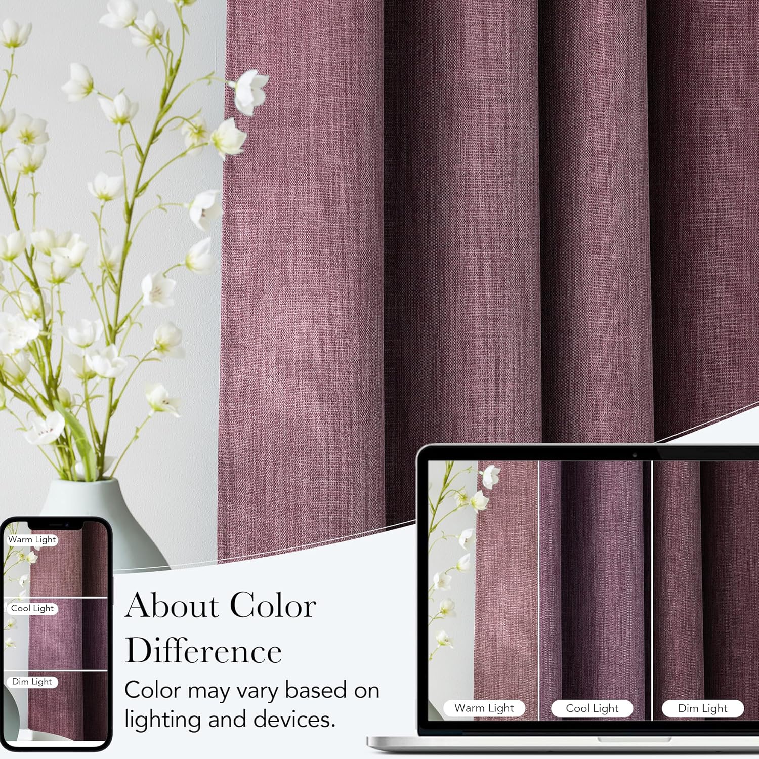 NICETOWN Short Faux Linen Greyish Purple Blackout Curtains 63 inches Long for Kitchen - Privacy Panels for Living Room Bedroom, Modern Farmhouse Style Easy Care Grommet Top, 2 Panels, W42 by L63 thumbnail