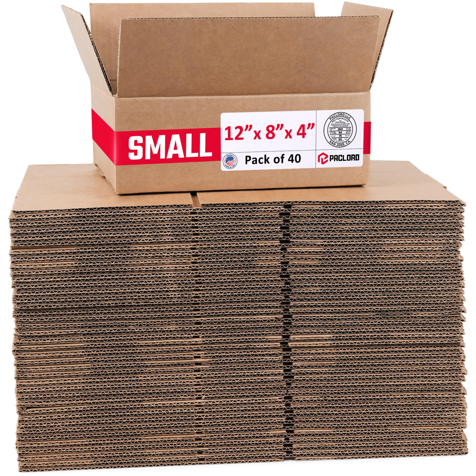 Small Cardboard Boxes 12"L x 8"W x 4"H (Pack of 40) - USA-Made Packing Boxes for Moving, Shipping, or Storage - USPS, UPS, FedEx Approved - Professional Packing Supplies for Moving | USA-Made Packing Boxes for Moving, Shipping, or Storage - USPS, UPS, FedEx Approved - Professional Packing Supplies