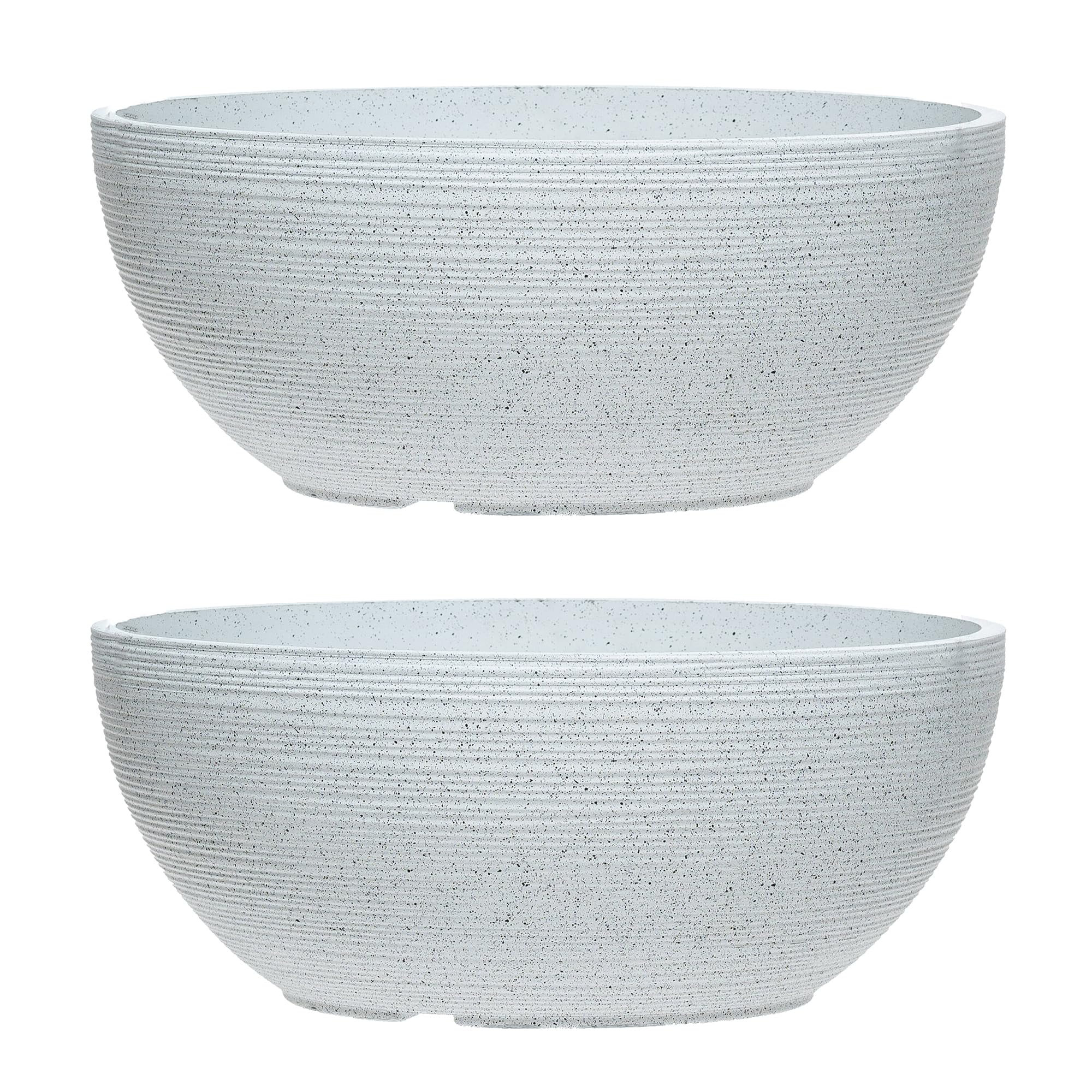simpa Grooved Speckle Bowl Pot Plastic Planter - Suitable for Indoor or Outdoor Use - 13cm (H) x 35cm (Dia) (2, White)