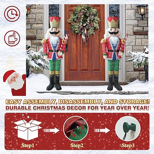 Miniatura 7 de VEIKOU Decoraciones navideñas para exteriores, cascanueces de 5 pies, cascanueces iluminado con bastón de caramelo de Navidad, decoración de Navidad